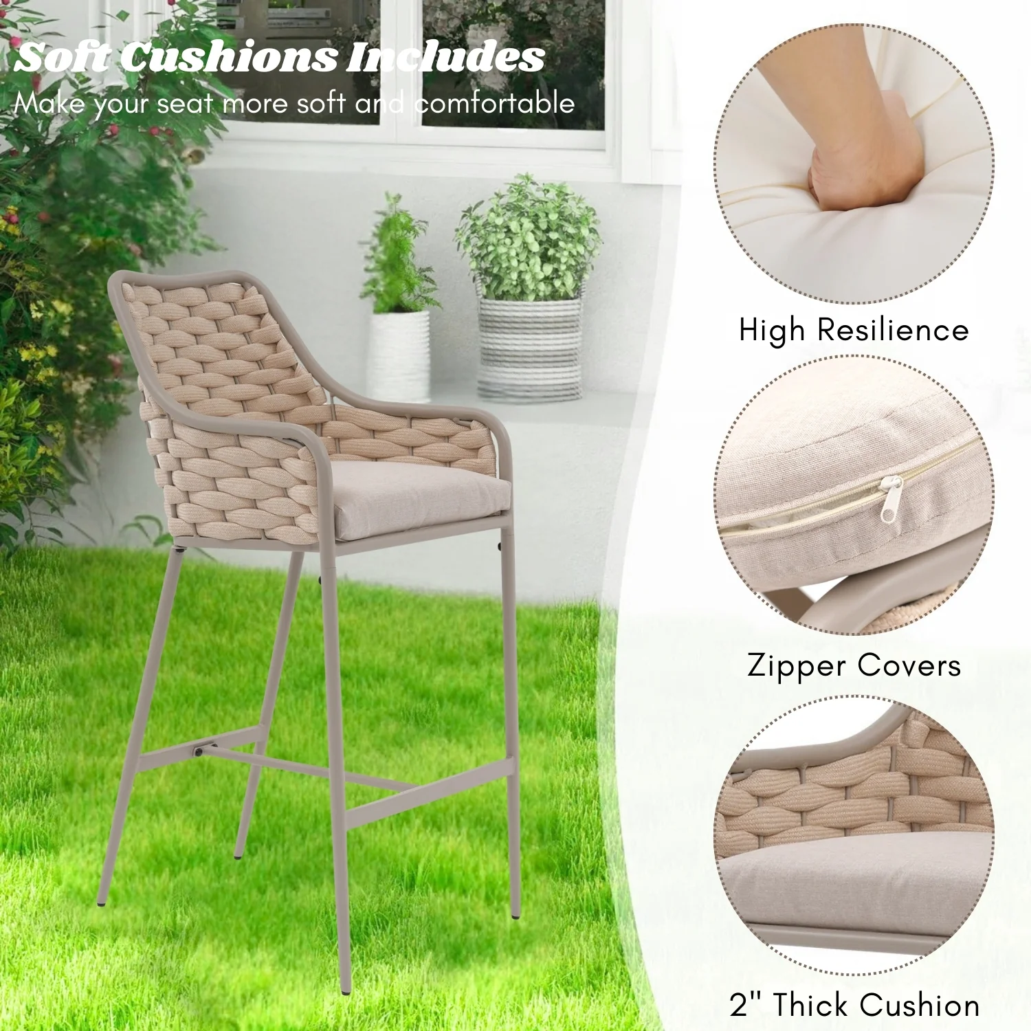 2-Piece Outdoor Rope Bar Chairs – Stylish Comfort Built to Last - Image 6