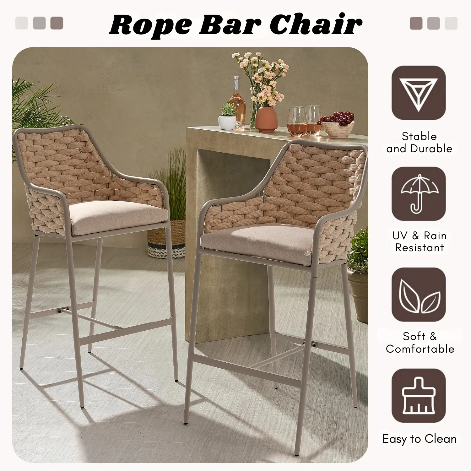 2-Piece Outdoor Rope Bar Chairs – Stylish Comfort Built to Last - Image 7