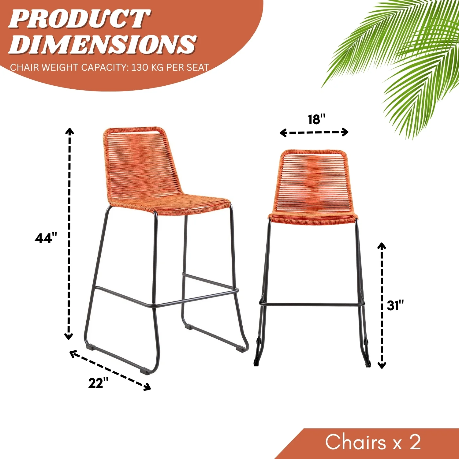 2-Piece Outdoor Rope Bar Chairs – Stylish Comfort Built to Last - Image 2