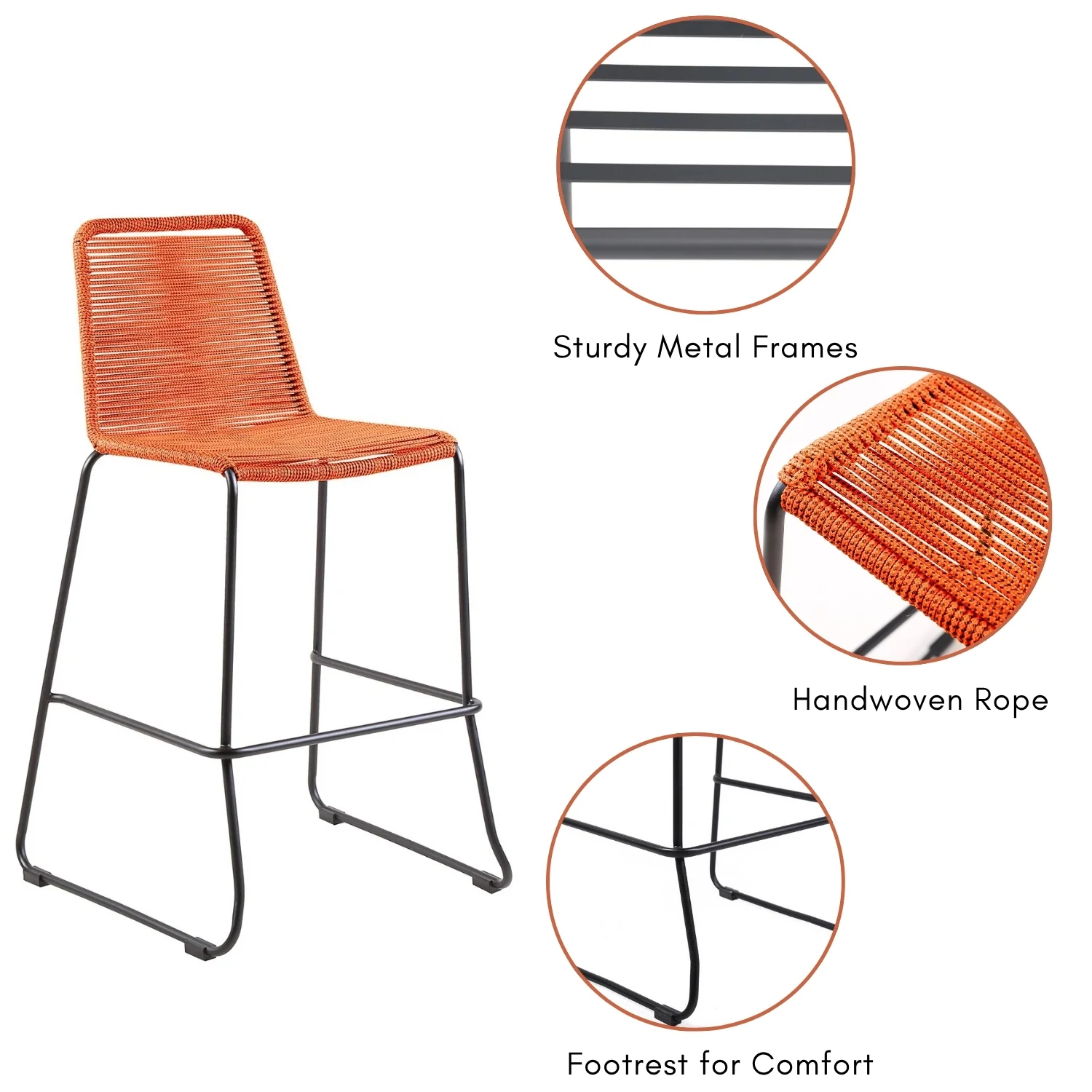 2-Piece Outdoor Rope Bar Chairs – Stylish Comfort Built to Last - Image 5