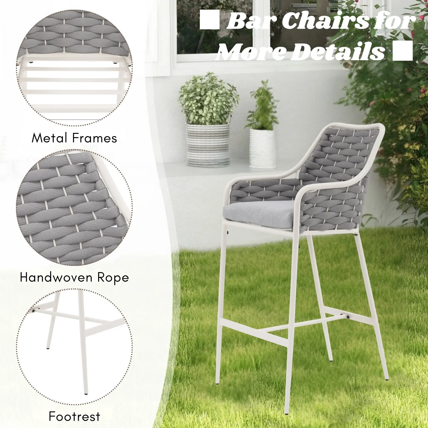 2-Piece Outdoor Rope Bar Chairs – Stylish Comfort Built to Last - Image 5