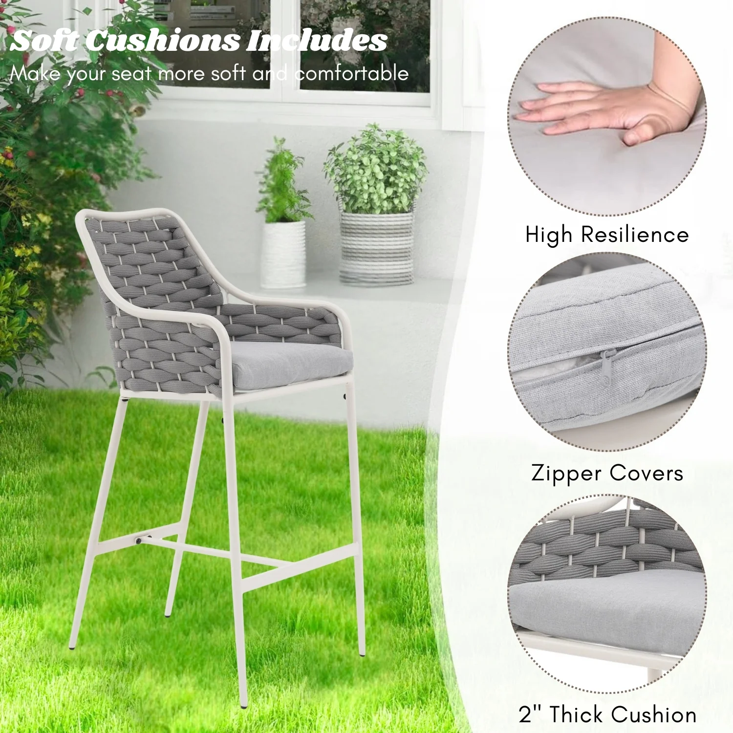 2-Piece Outdoor Rope Bar Chairs – Stylish Comfort Built to Last - Image 6