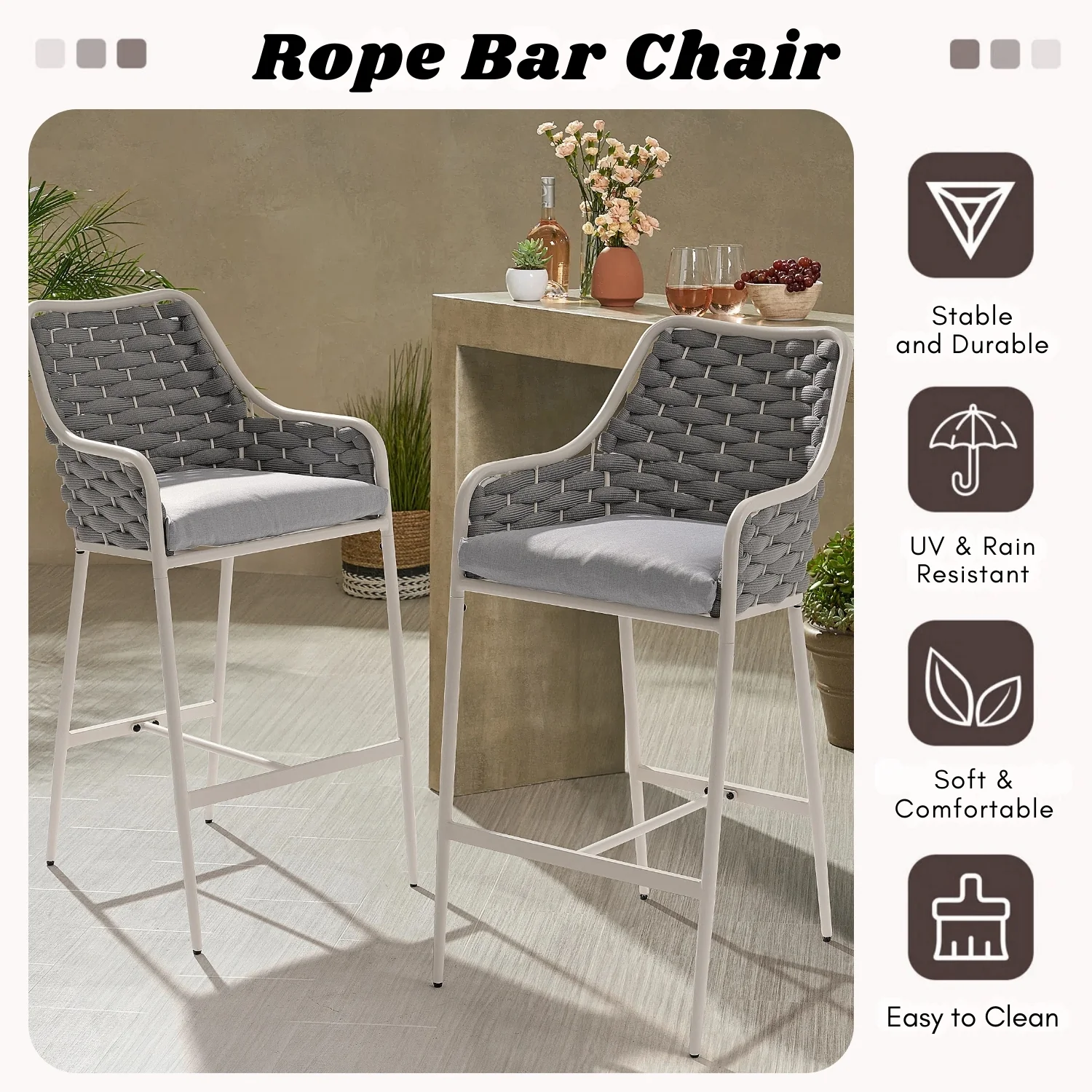 2-Piece Outdoor Rope Bar Chairs – Stylish Comfort Built to Last - Image 7