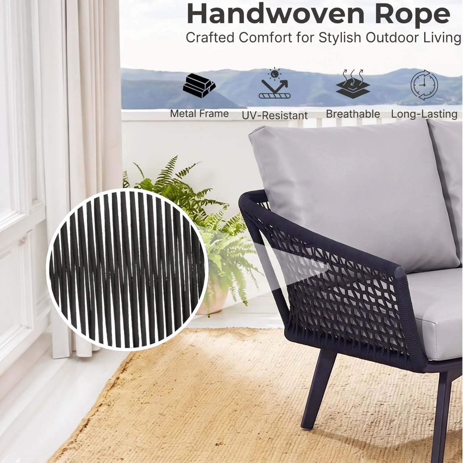 2-Piece Outdoor Rope Loveseat Sofa With Ottoman - Image 4