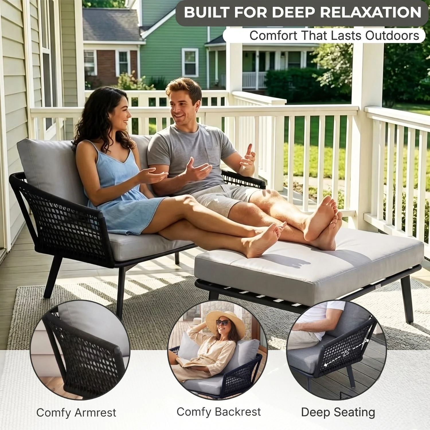 2-Piece Outdoor Rope Loveseat Sofa With Ottoman - Image 6