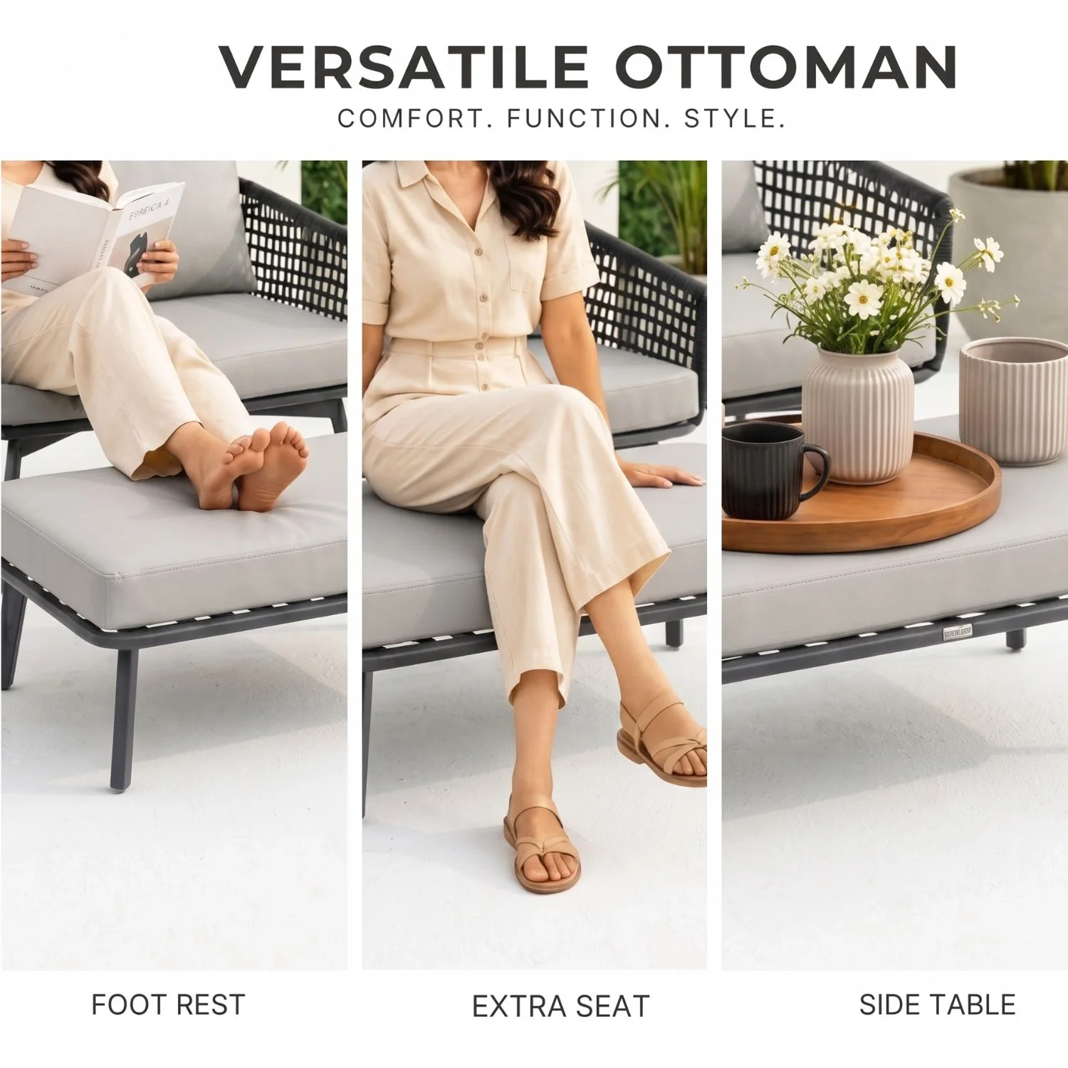 2-Piece Outdoor Rope Loveseat Sofa With Ottoman - Image 7