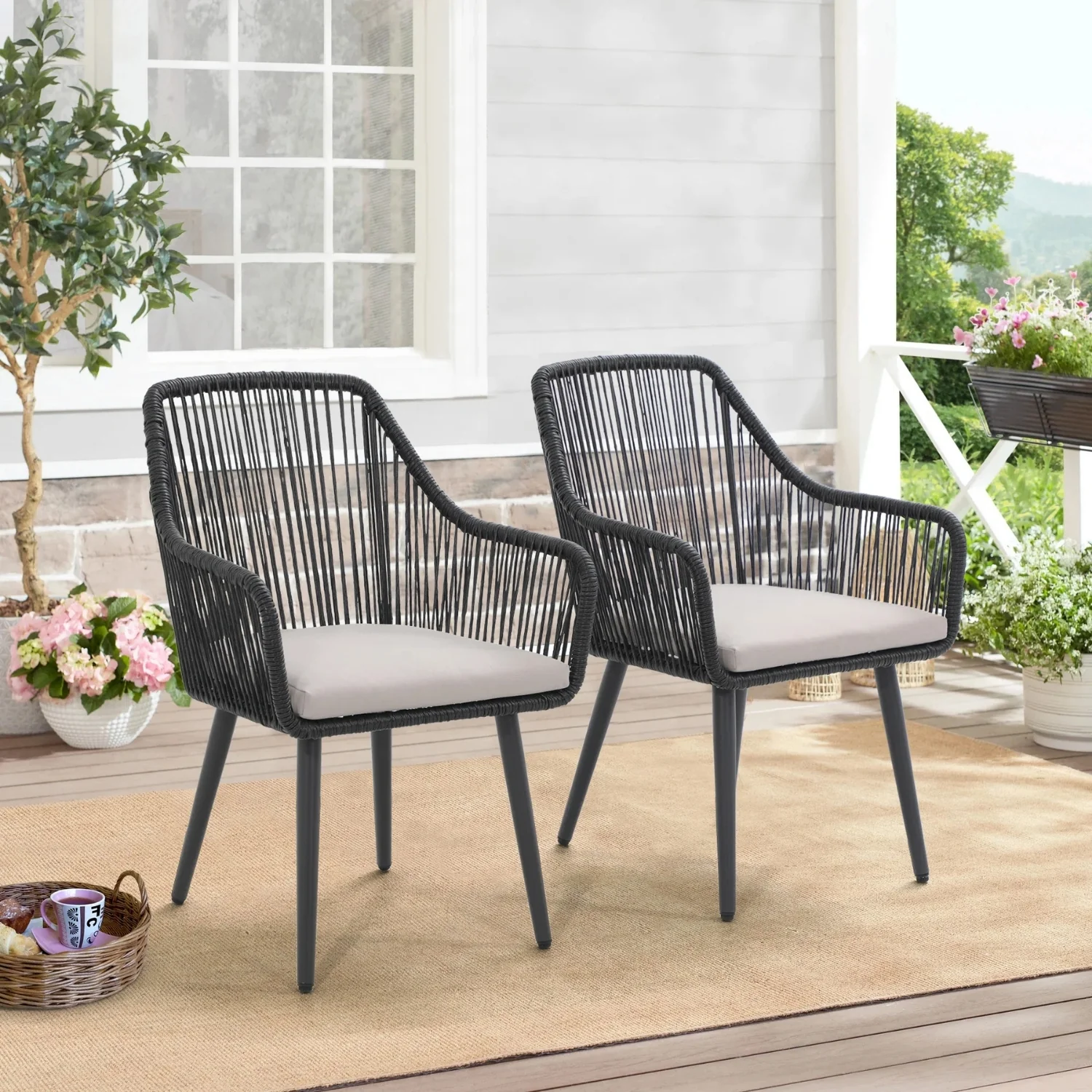 2-Piece Outdoor Rope Patio Dining Chairs