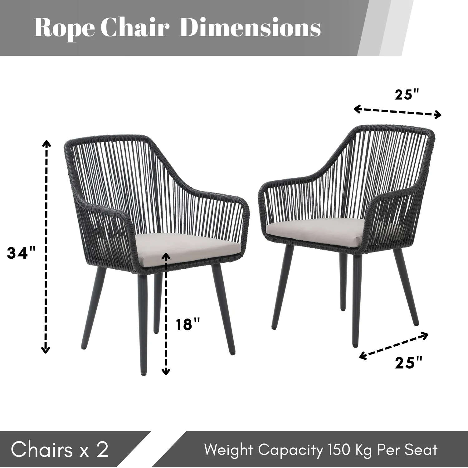 2-Piece Outdoor Rope Patio Dining Chairs - Image 2