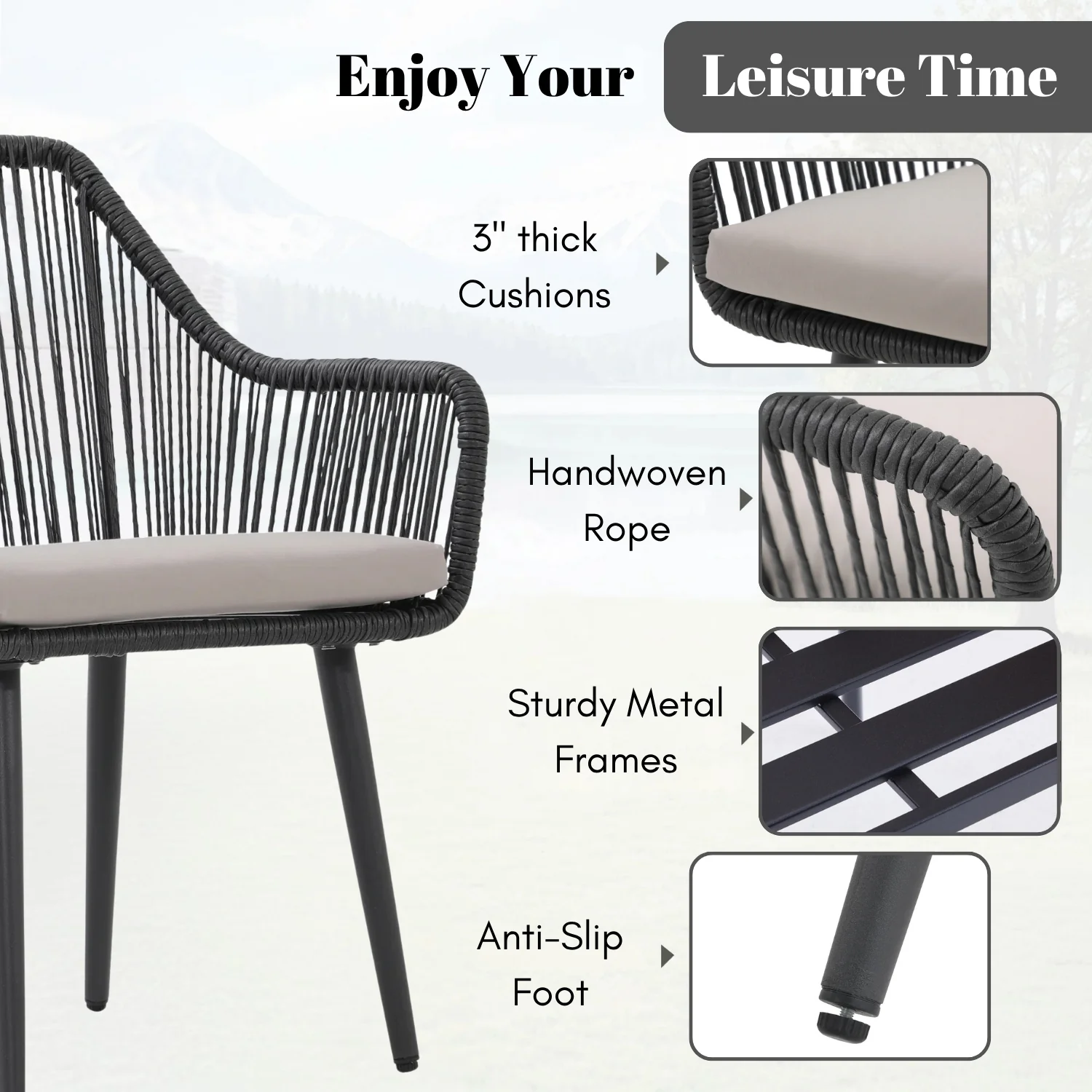 2-Piece Outdoor Rope Patio Dining Chairs - Image 5