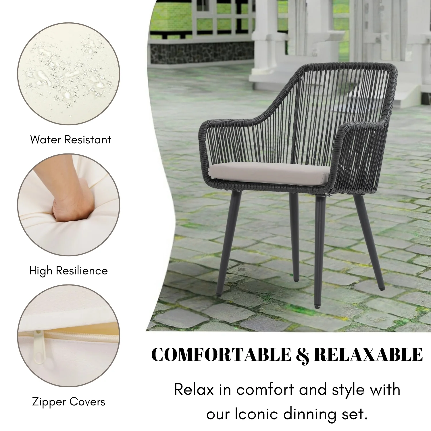 2-Piece Outdoor Rope Patio Dining Chairs - Image 6