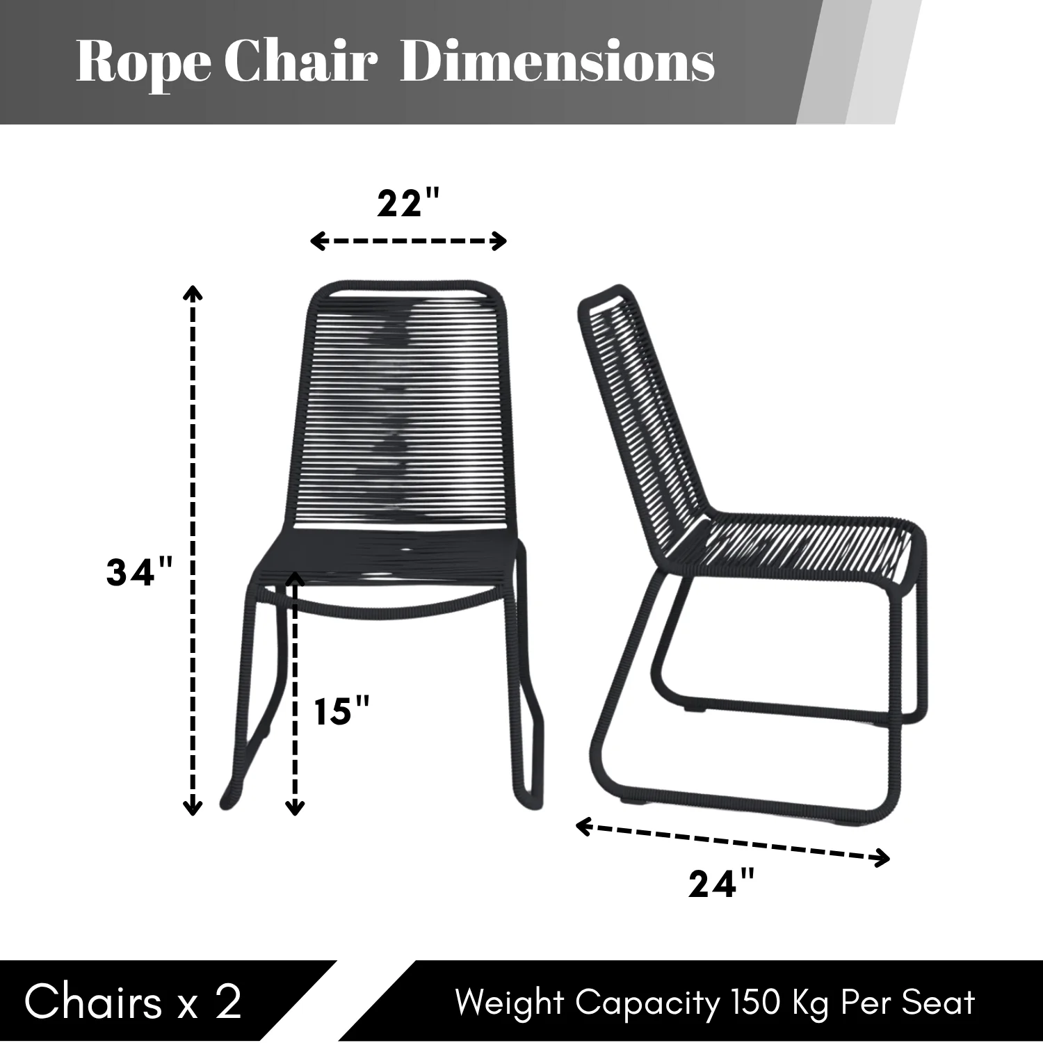 2-Piece Outdoor Rope Patio Dining Chairs - Image 2