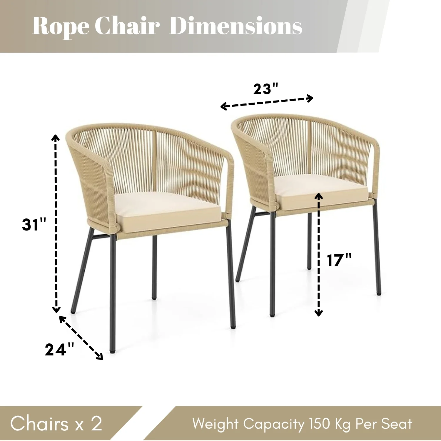 2-Piece Outdoor Rope Patio Dining Chairs - Image 2