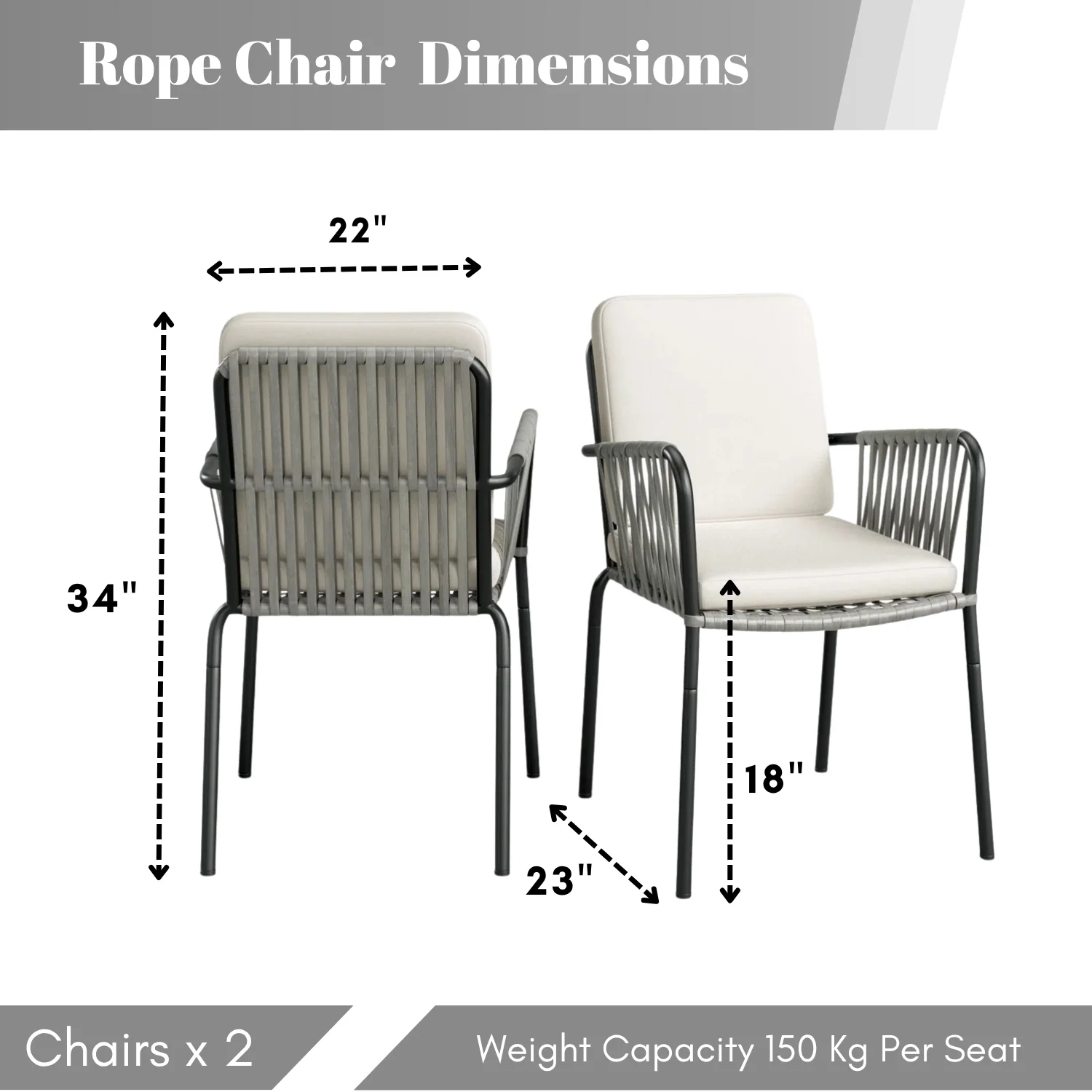 2-Piece Outdoor Rope Patio Dining Chairs - Image 2