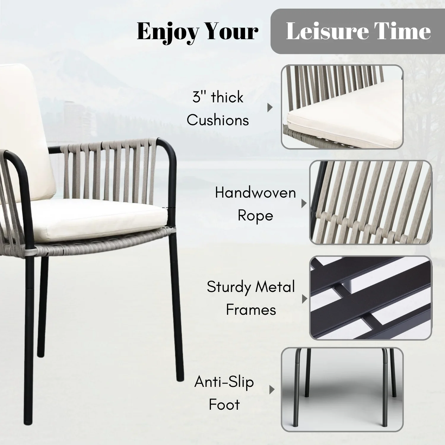 2-Piece Outdoor Rope Patio Dining Chairs - Image 4