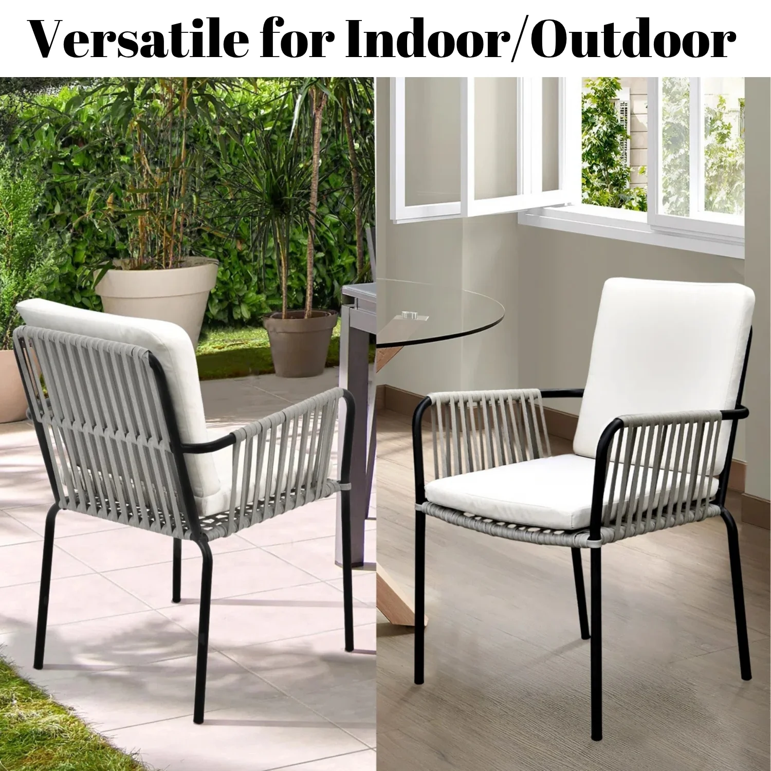 2-Piece Outdoor Rope Patio Dining Chairs - Image 9