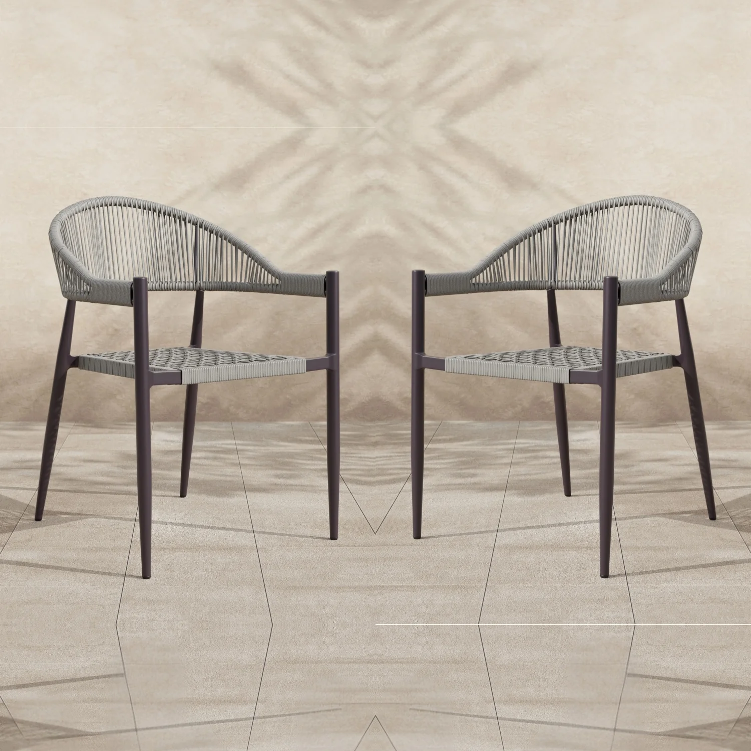 2-Piece Outdoor Rope Patio Dining Chairs