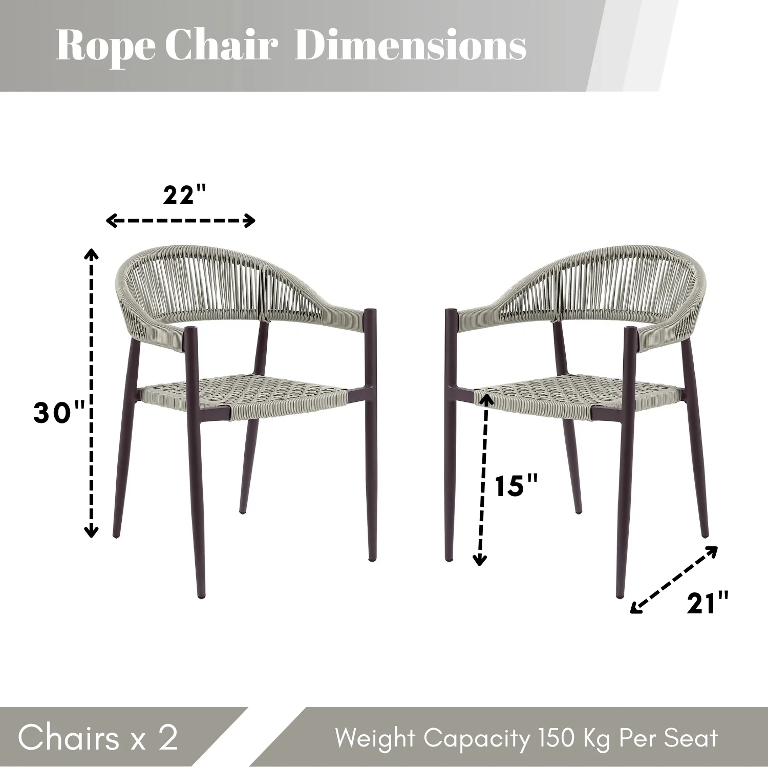 2-Piece Outdoor Rope Patio Dining Chairs - Image 2