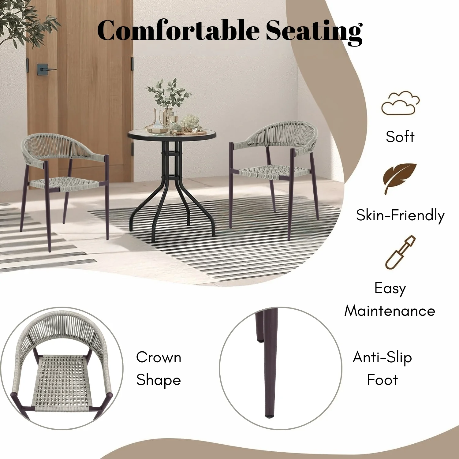 2-Piece Outdoor Rope Patio Dining Chairs - Image 6