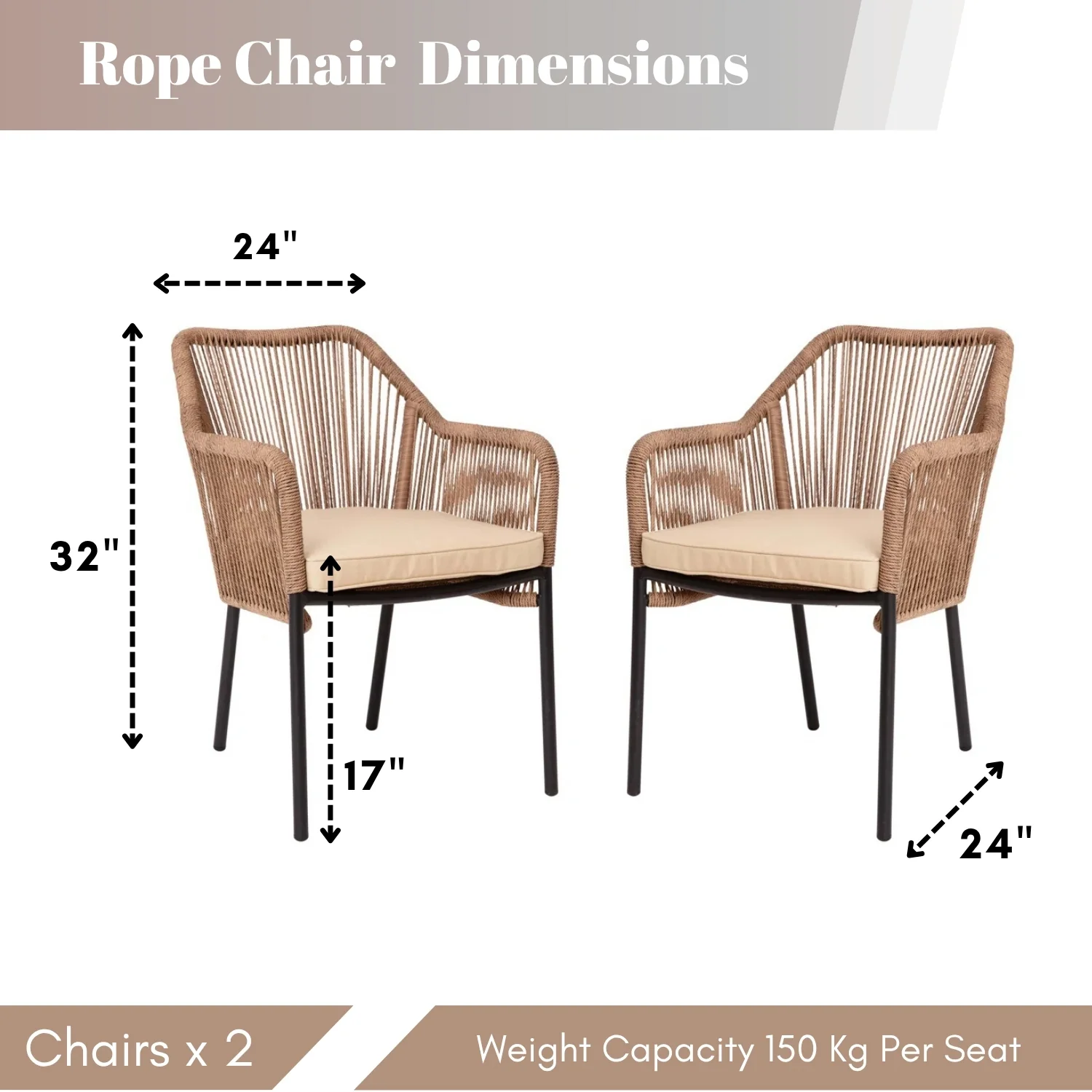 2-Piece Outdoor Rope Patio Dining Chairs - Image 2