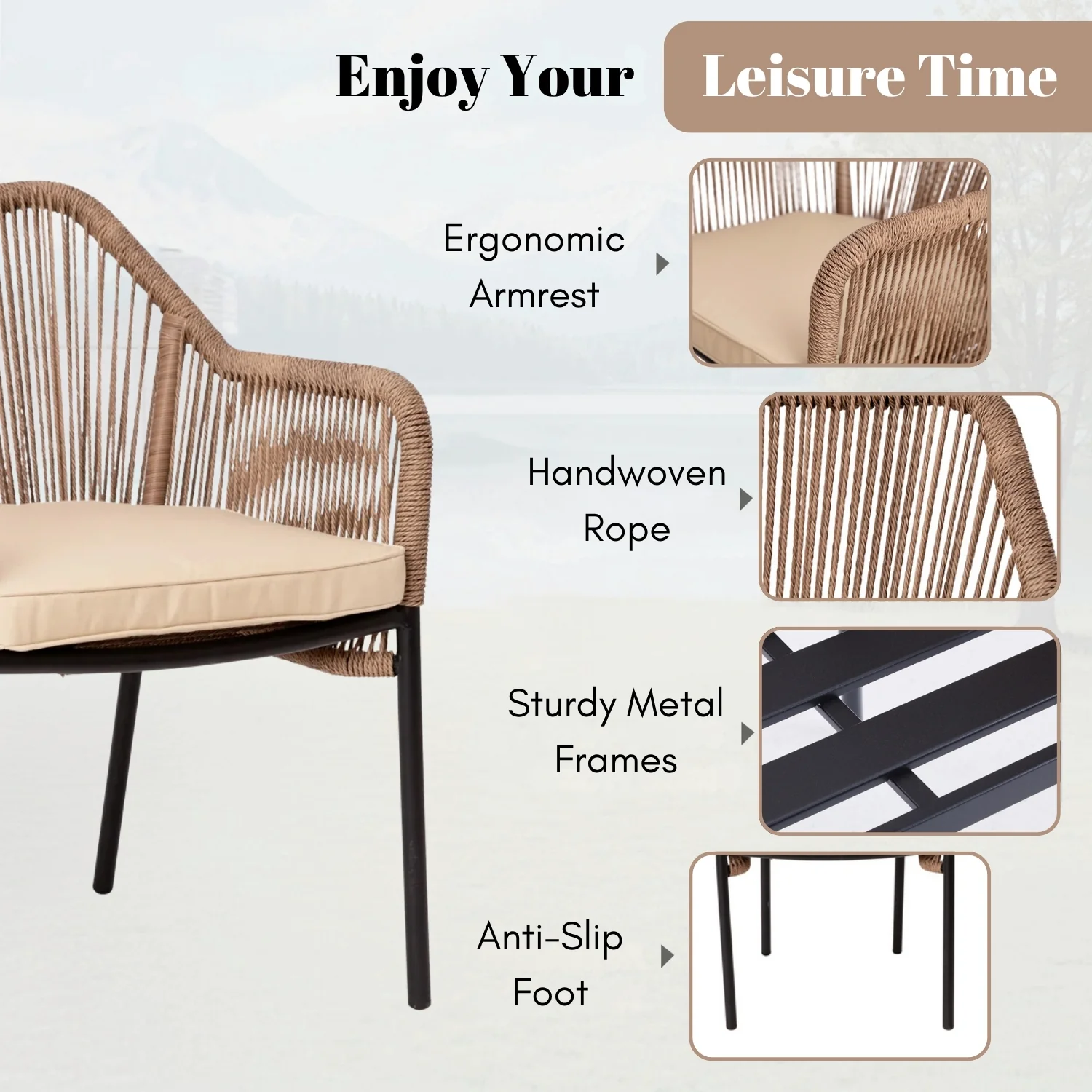 2-Piece Outdoor Rope Patio Dining Chairs - Image 5