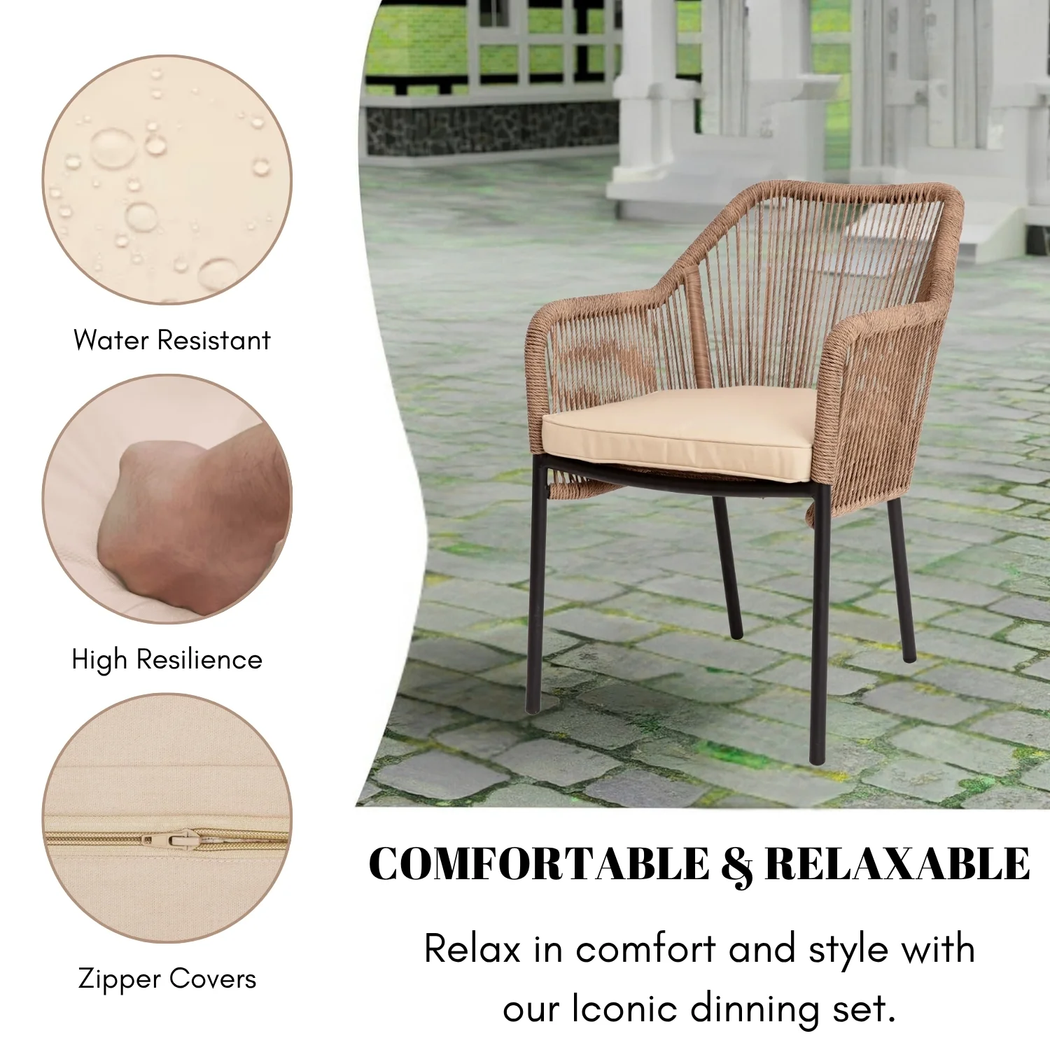 2-Piece Outdoor Rope Patio Dining Chairs - Image 6