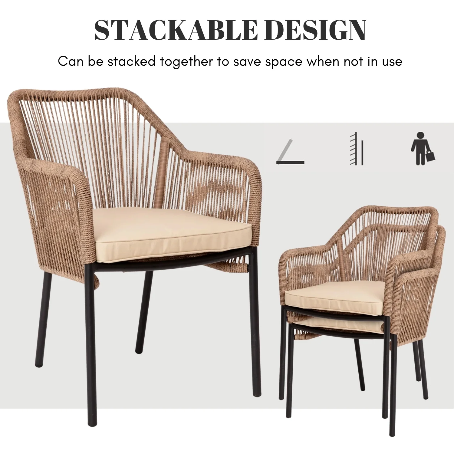 2-Piece Outdoor Rope Patio Dining Chairs - Image 7