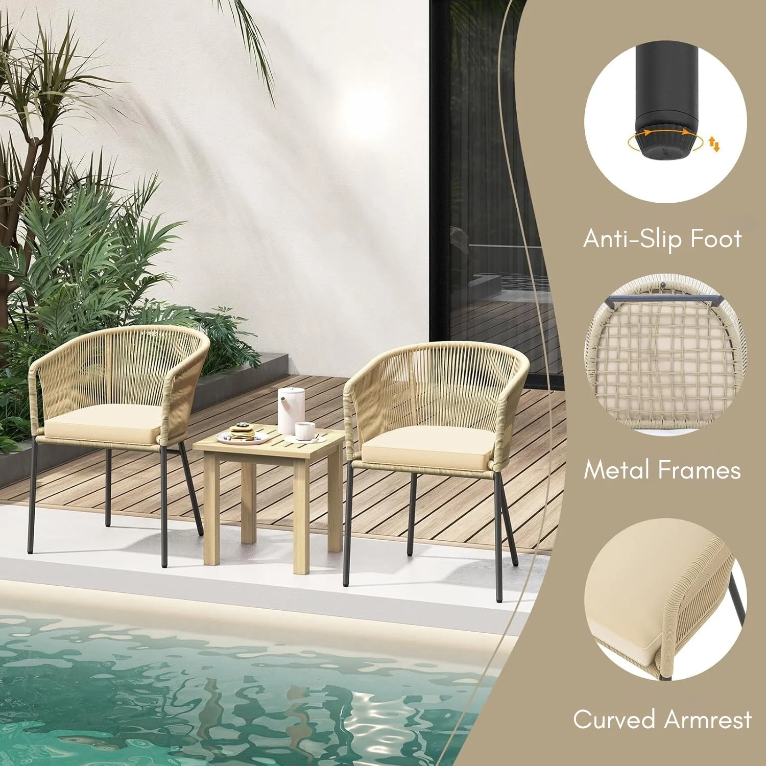 2-Piece Outdoor Rope Patio Dining Chairs - Image 5