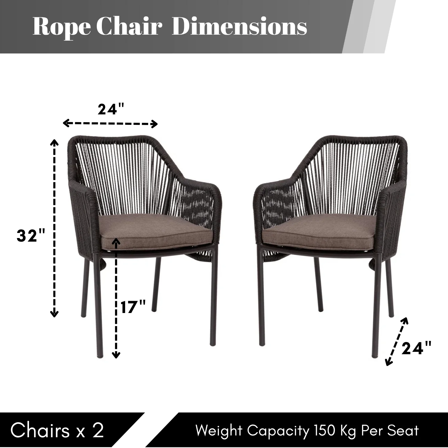 2-Piece Outdoor Rope Patio Dining Chairs - Image 2