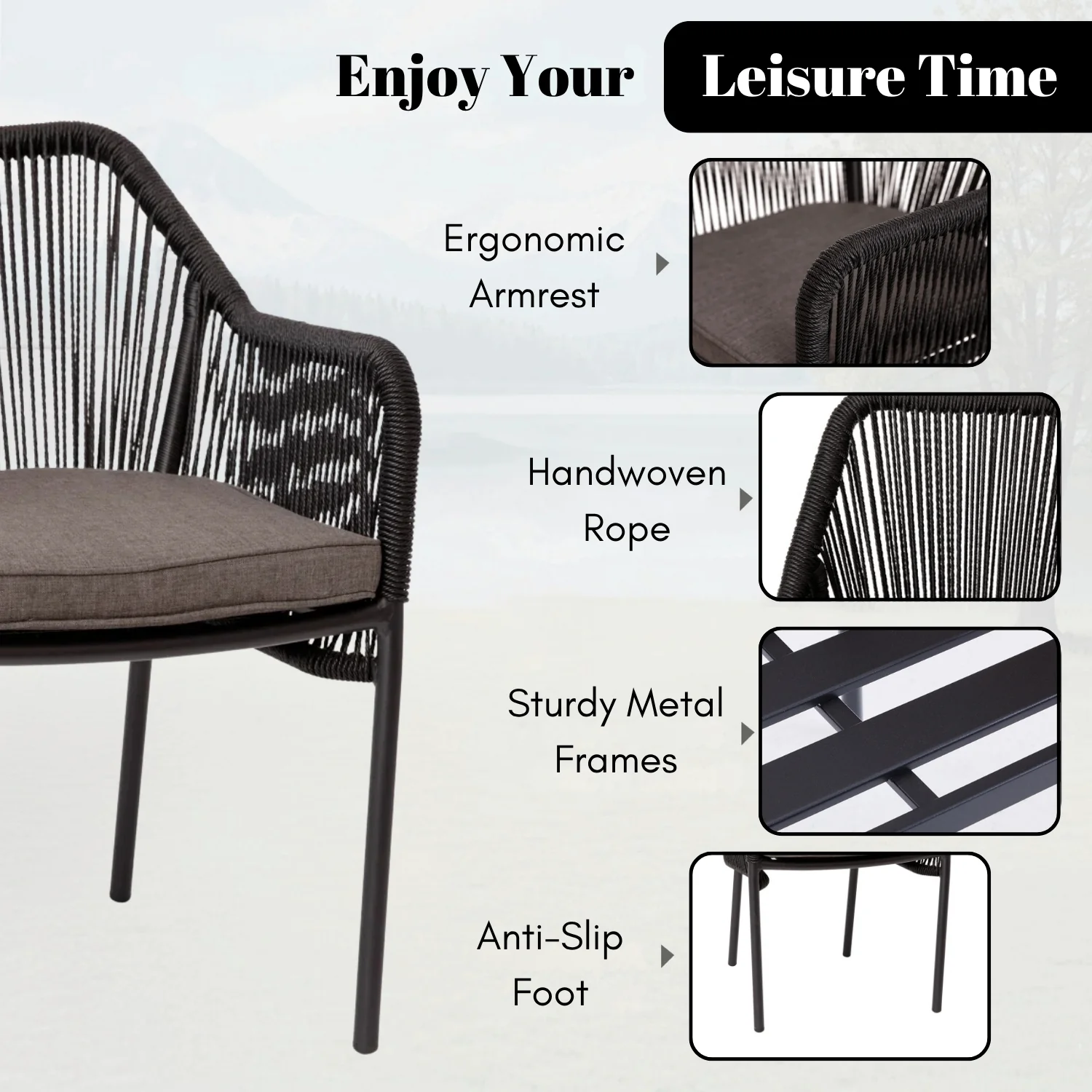2-Piece Outdoor Rope Patio Dining Chairs - Image 5