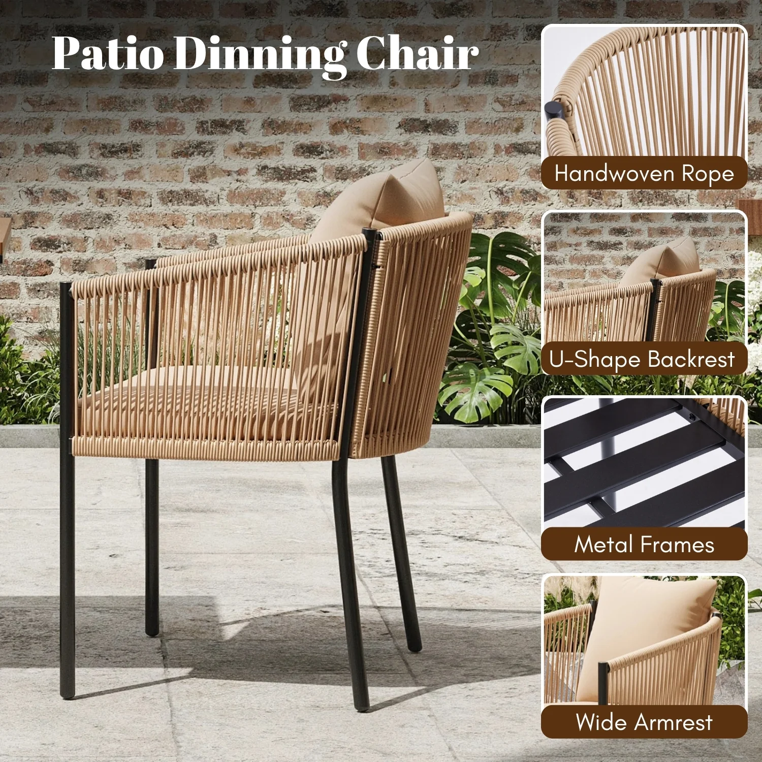 2-Piece Outdoor Rope Patio Dining Chairs - Image 4