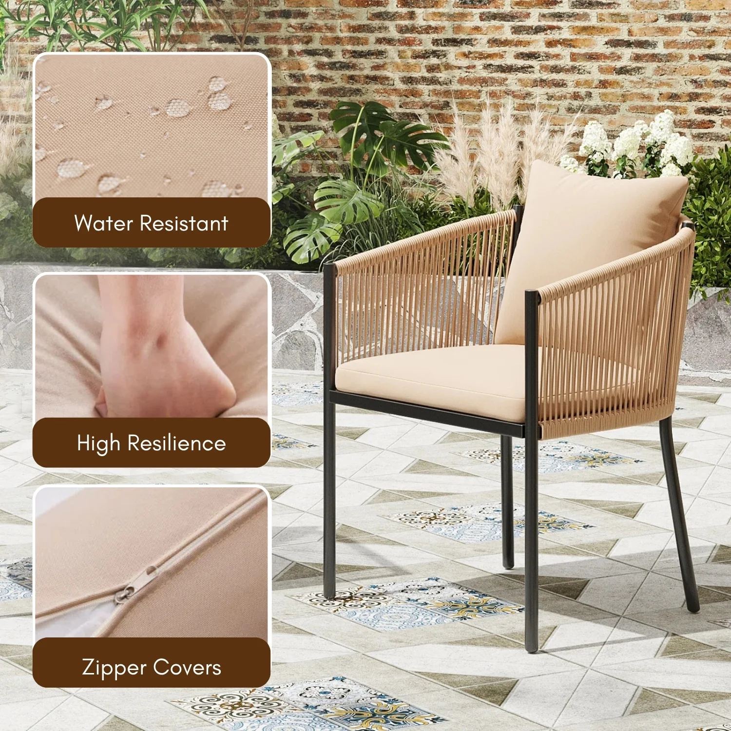 2-Piece Outdoor Rope Patio Dining Chairs - Image 5
