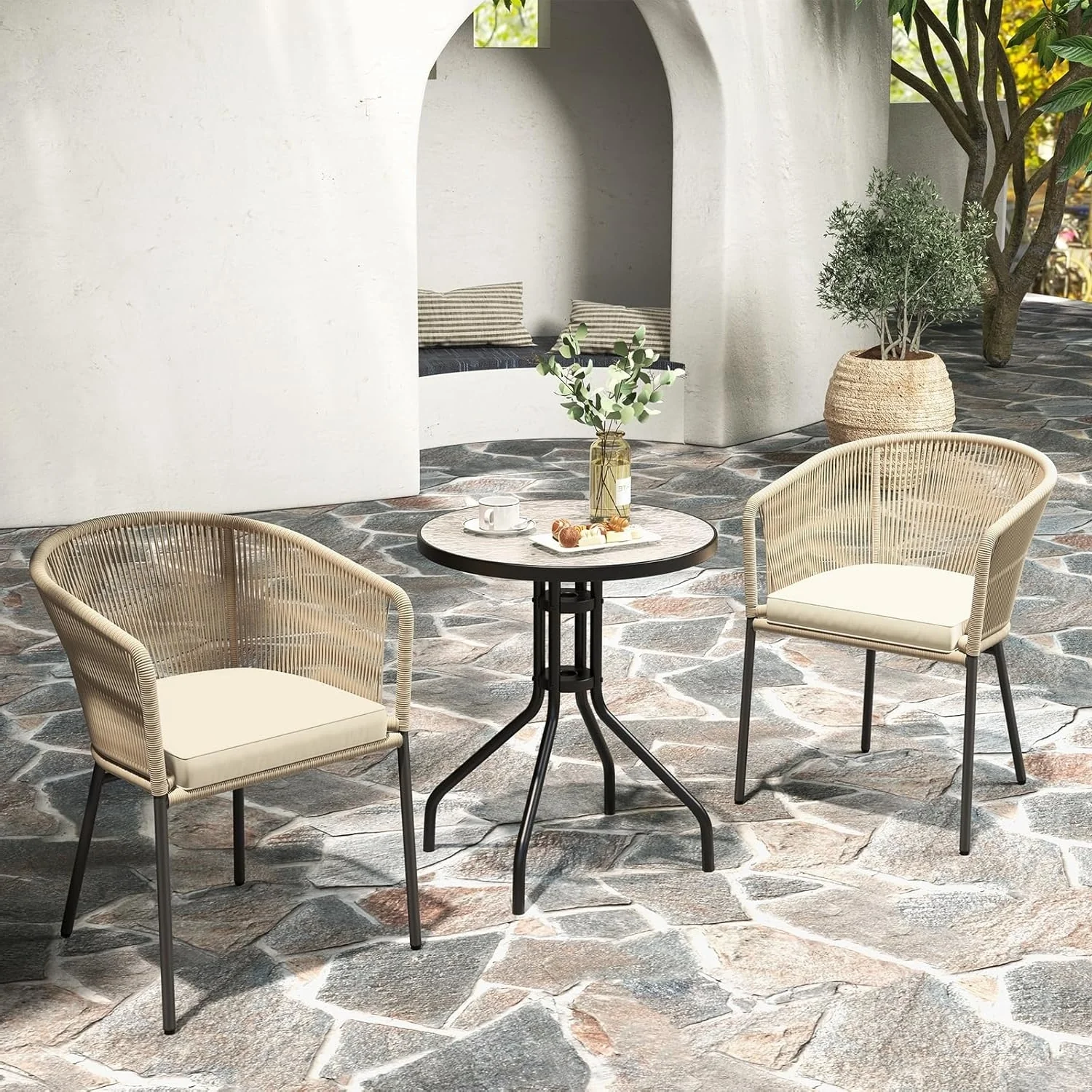 2-Piece Outdoor Rope Patio Dining Chairs - Image 8