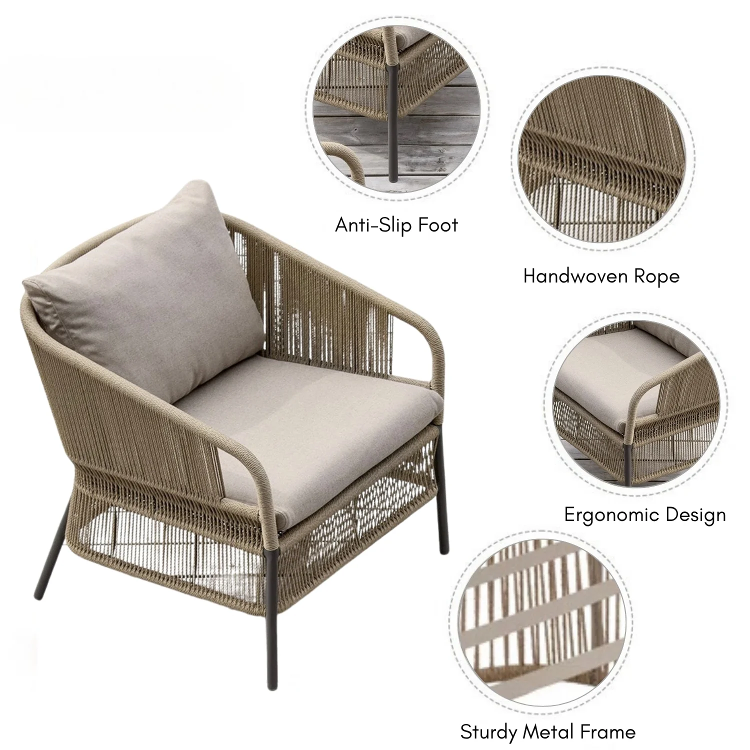 2-Piece Outdoor Rope Single Seater Sofa - Image 5