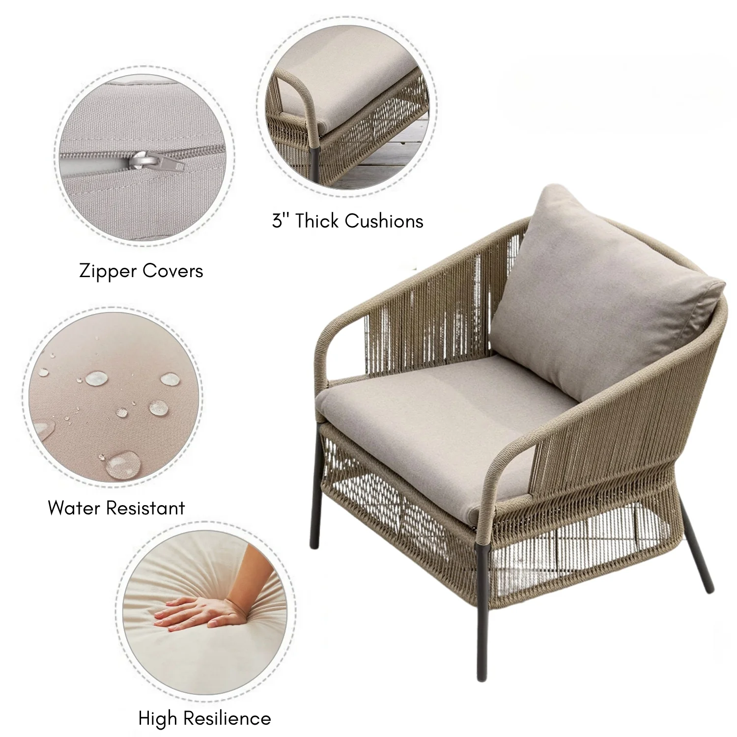 2-Piece Outdoor Rope Single Seater Sofa - Image 6