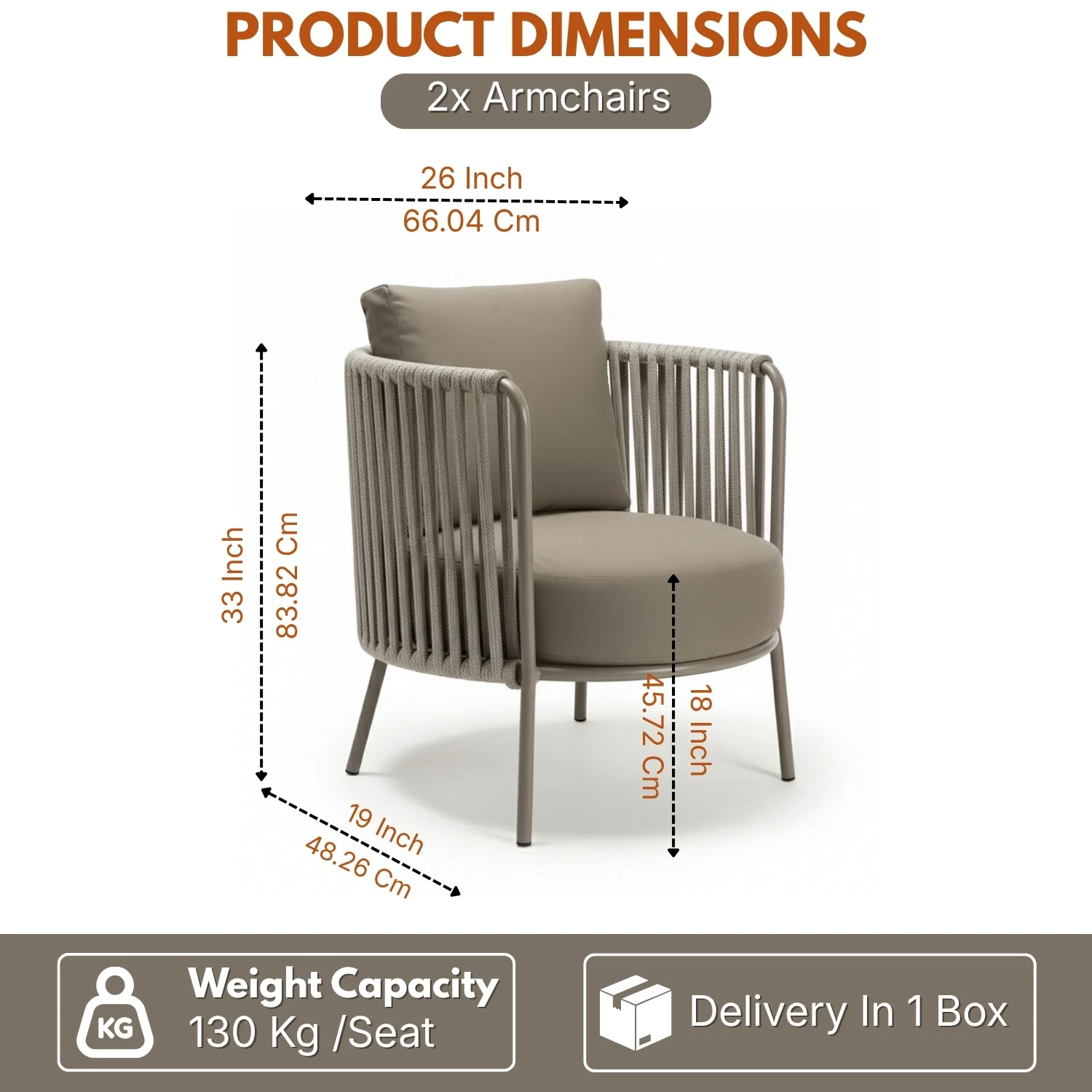 2-Piece Outdoor Rope Sofa Chairs (Grey) - Image 2