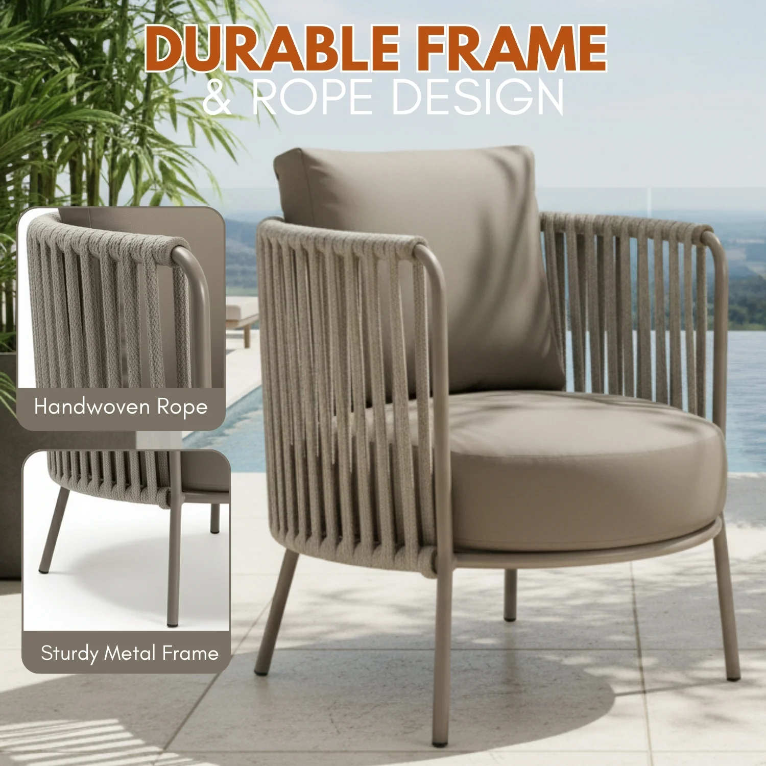 2-Piece Outdoor Rope Sofa Chairs (Grey) - Image 4