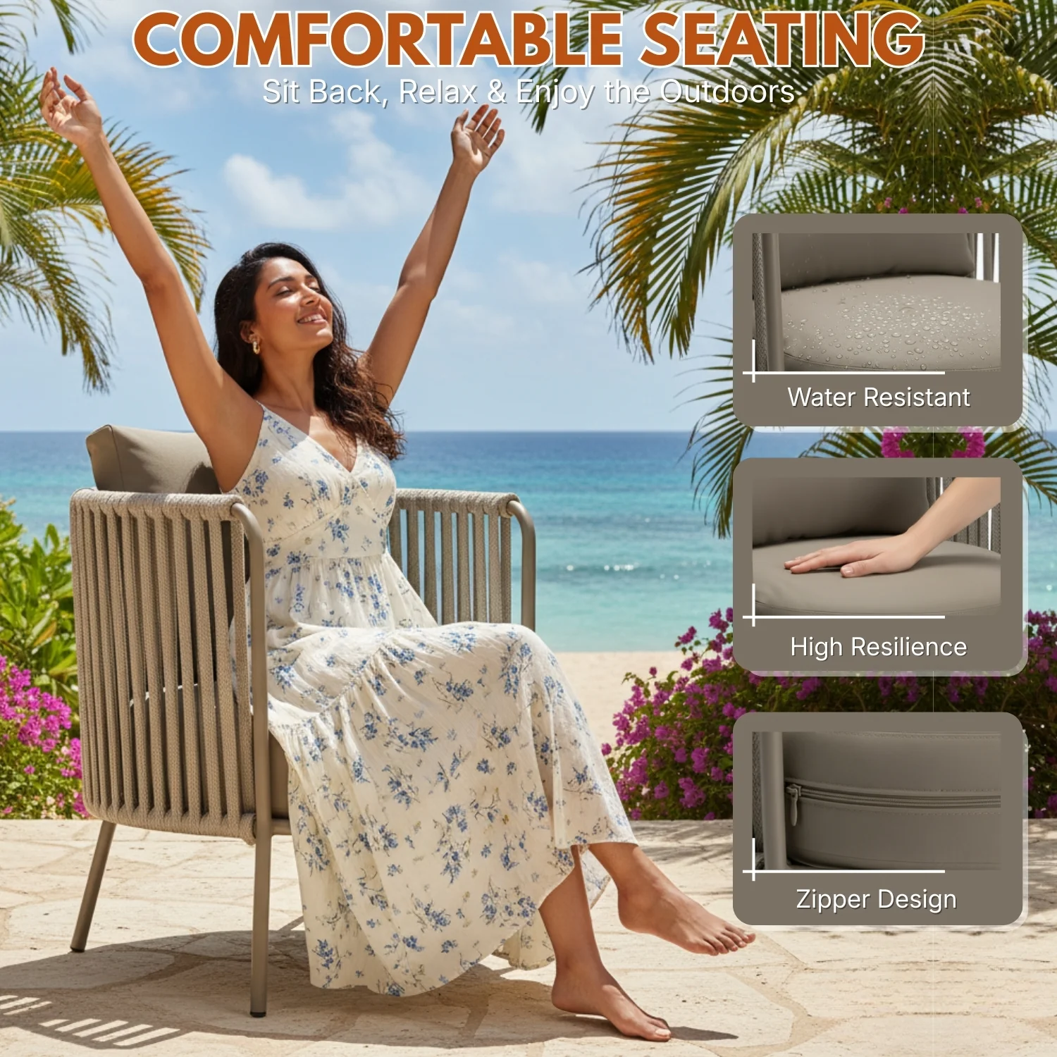 2-Piece Outdoor Rope Sofa Chairs (Grey) - Image 5