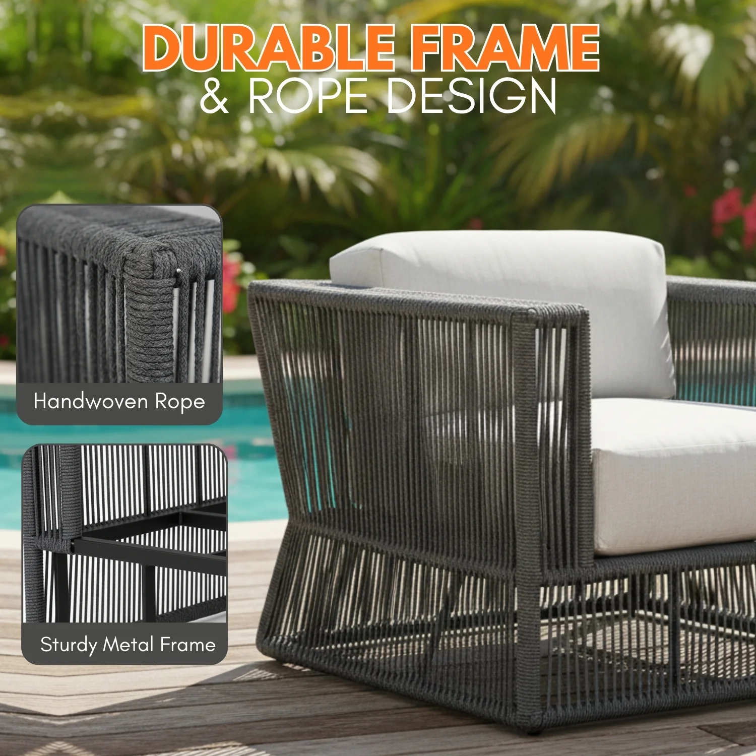 2-Piece Outdoor Rope Sofa Chairs (Grey & Off-White) - Image 4