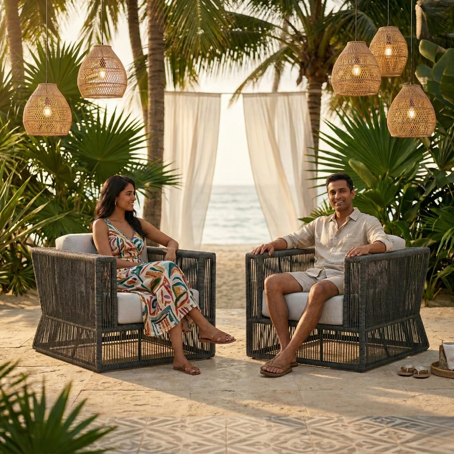 2-Piece Outdoor Rope Sofa Chairs (Grey & Off-White) - Image 9