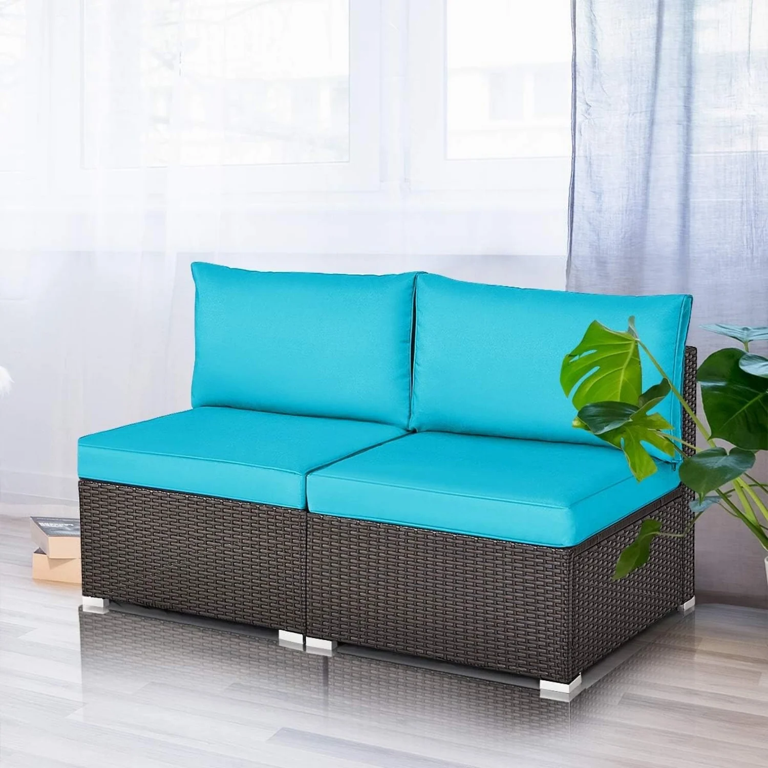 2-Piece Outdoor Wicker Armless Sofa - Image 9