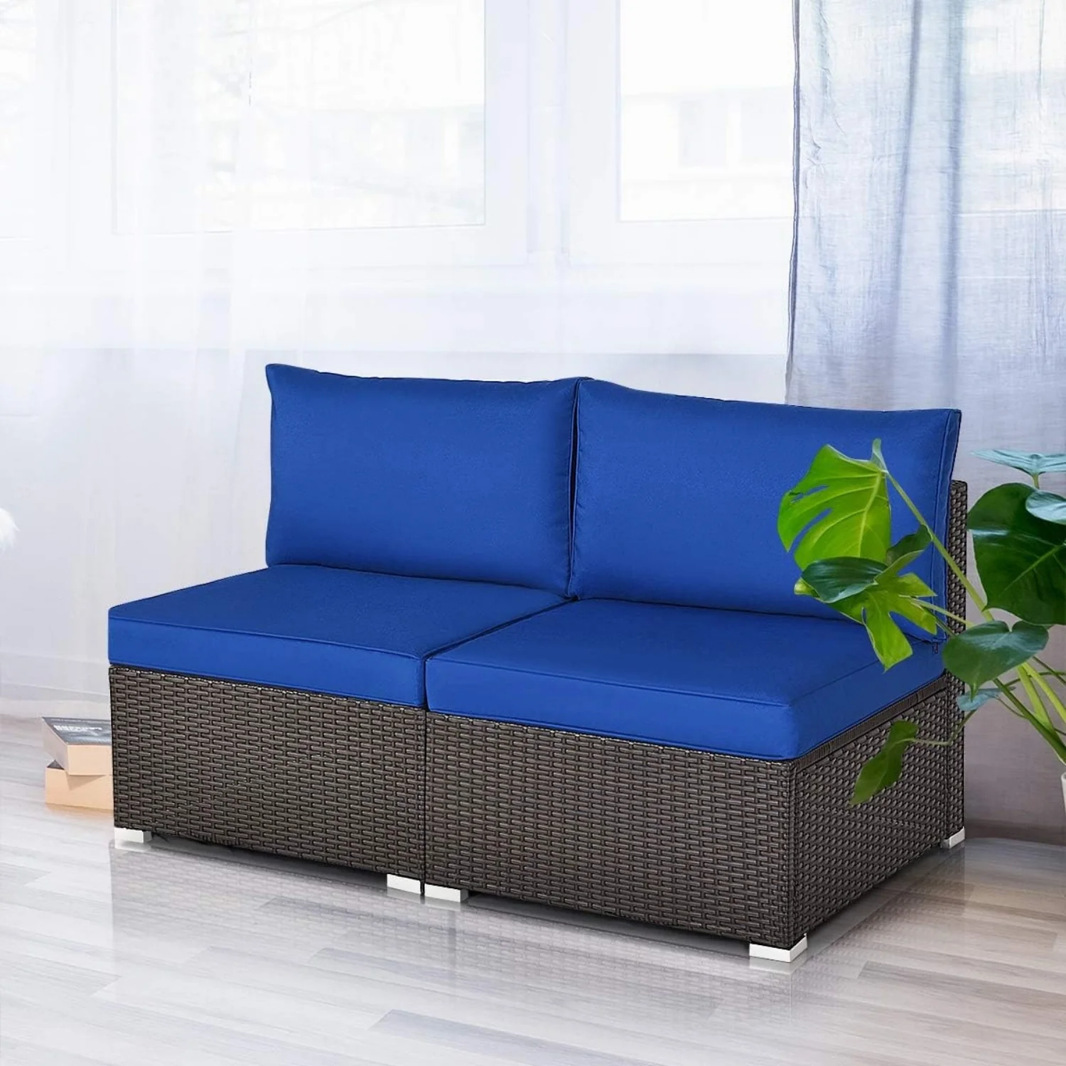 2-Piece Outdoor Wicker Armless Sofa - Image 9