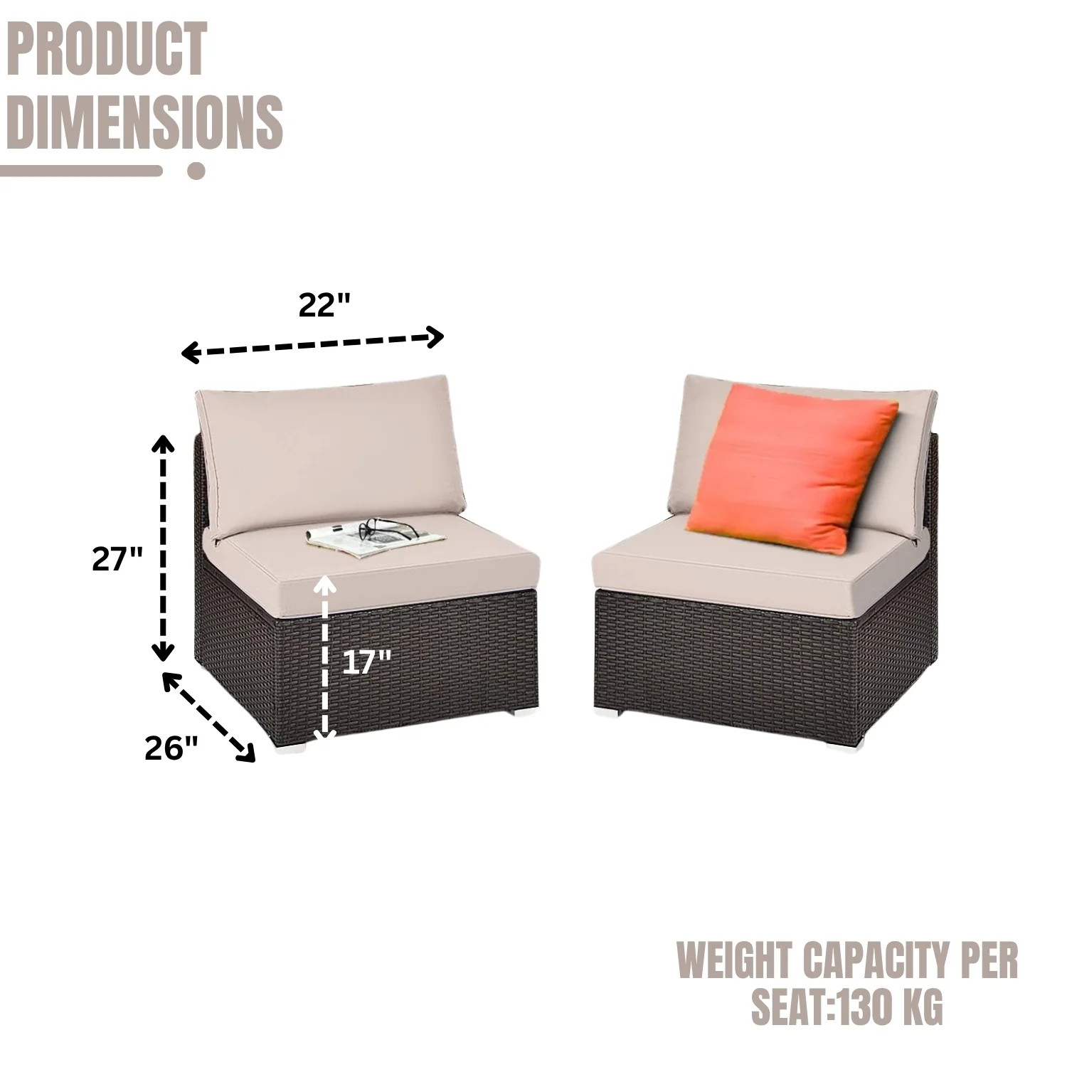 2-Piece Outdoor Wicker Armless Sofa - Image 2