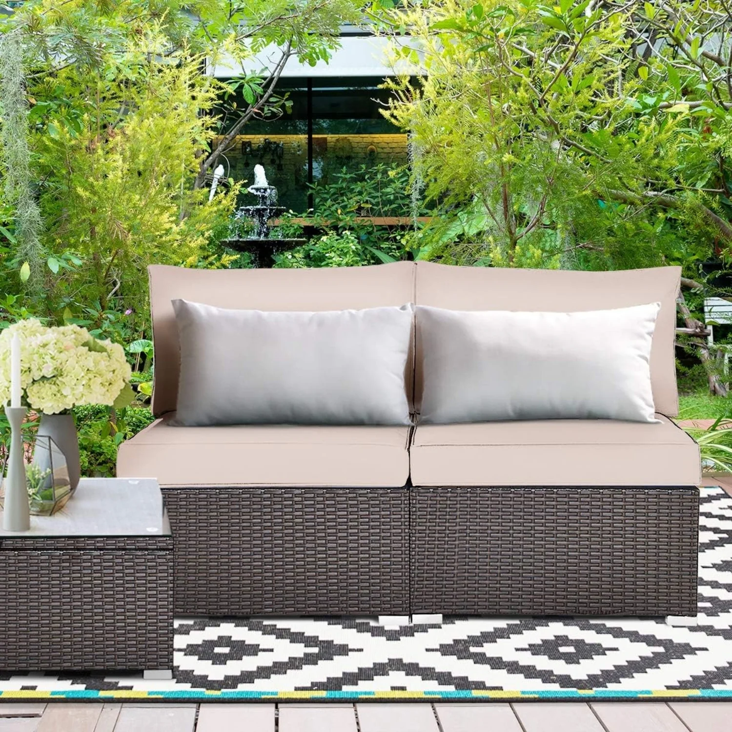 2-Piece Outdoor Wicker Armless Sofa - Image 7
