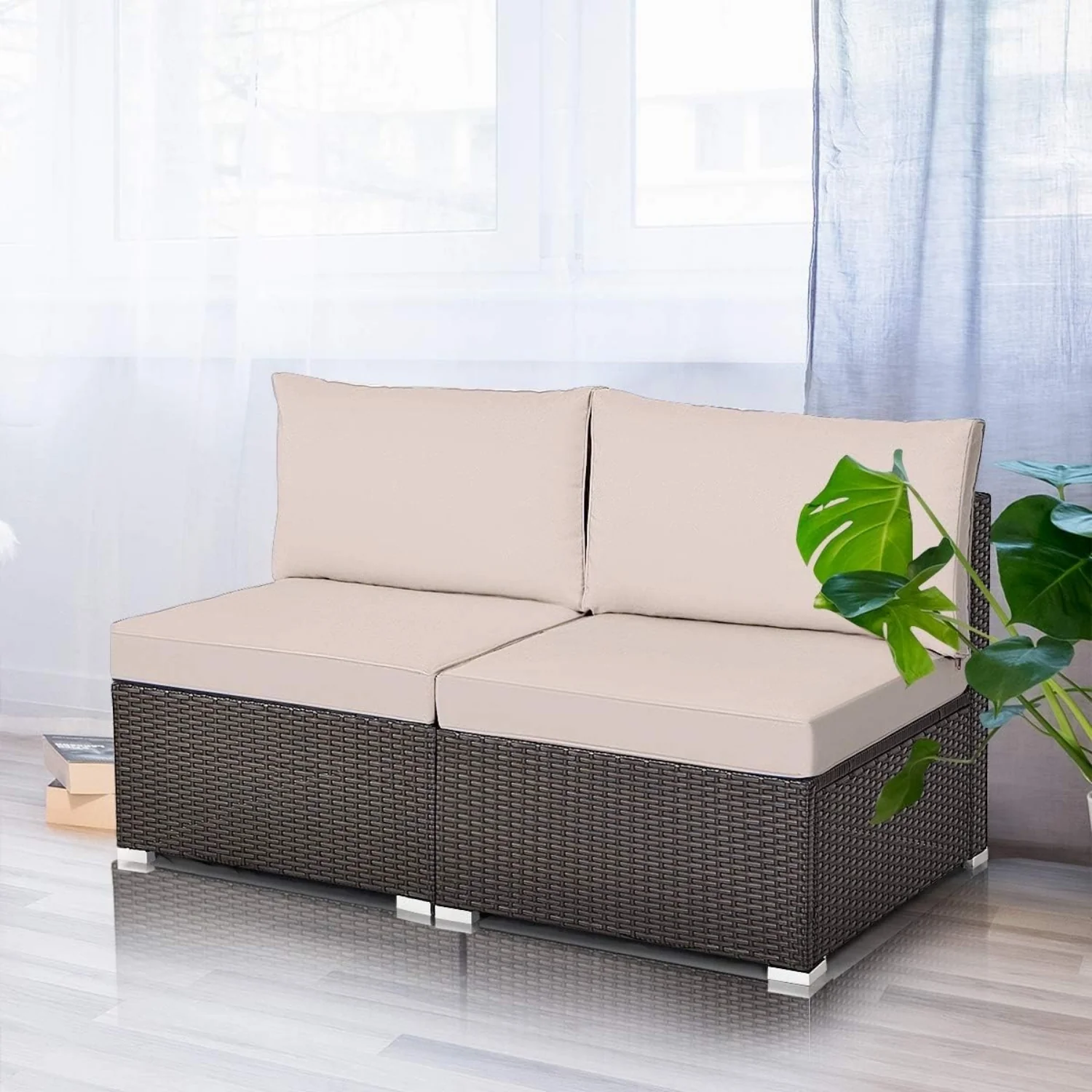 2-Piece Outdoor Wicker Armless Sofa - Image 9