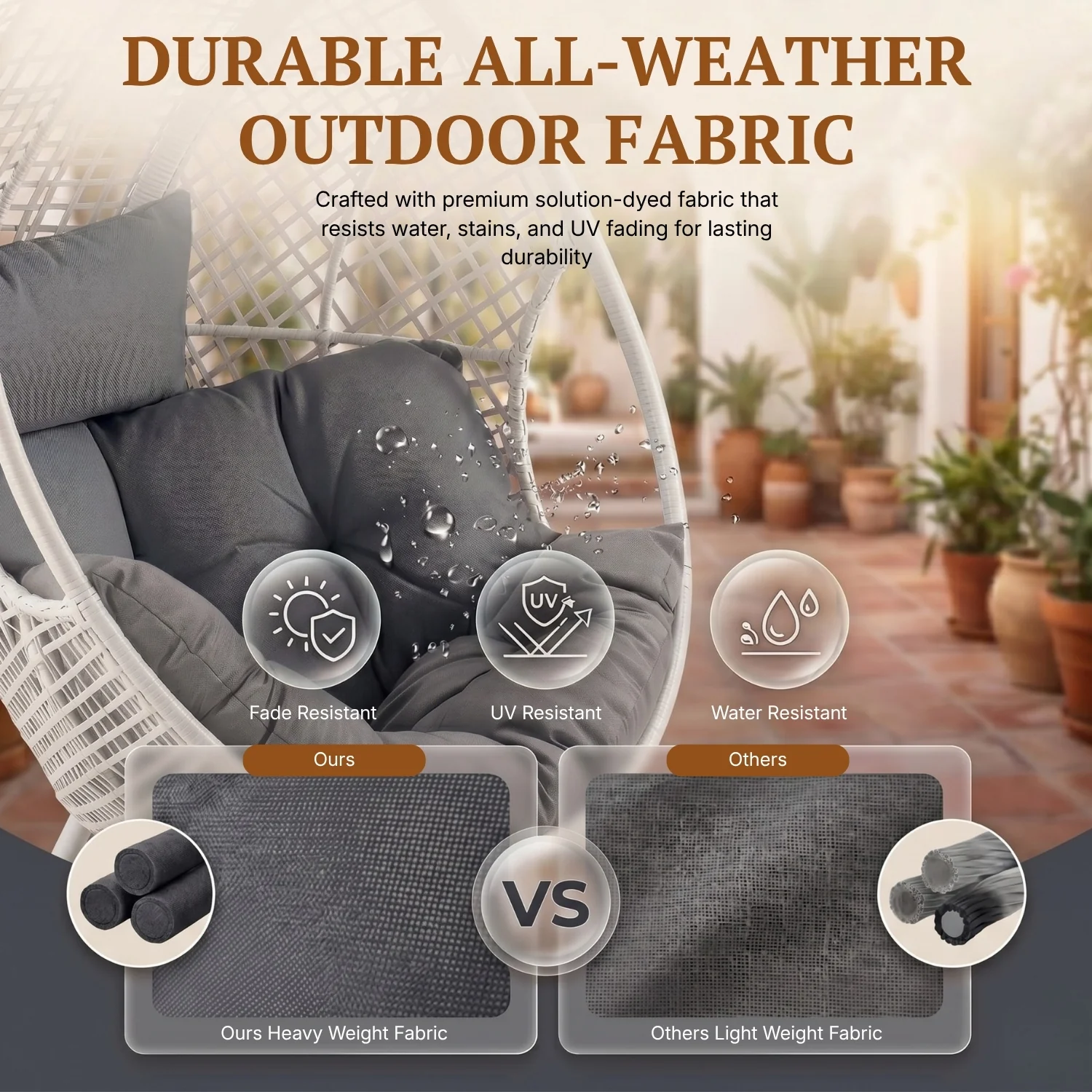 4-Piece Outdoor Wicker Egg Chair Set with Ottomans (White & Grey) - Image 5