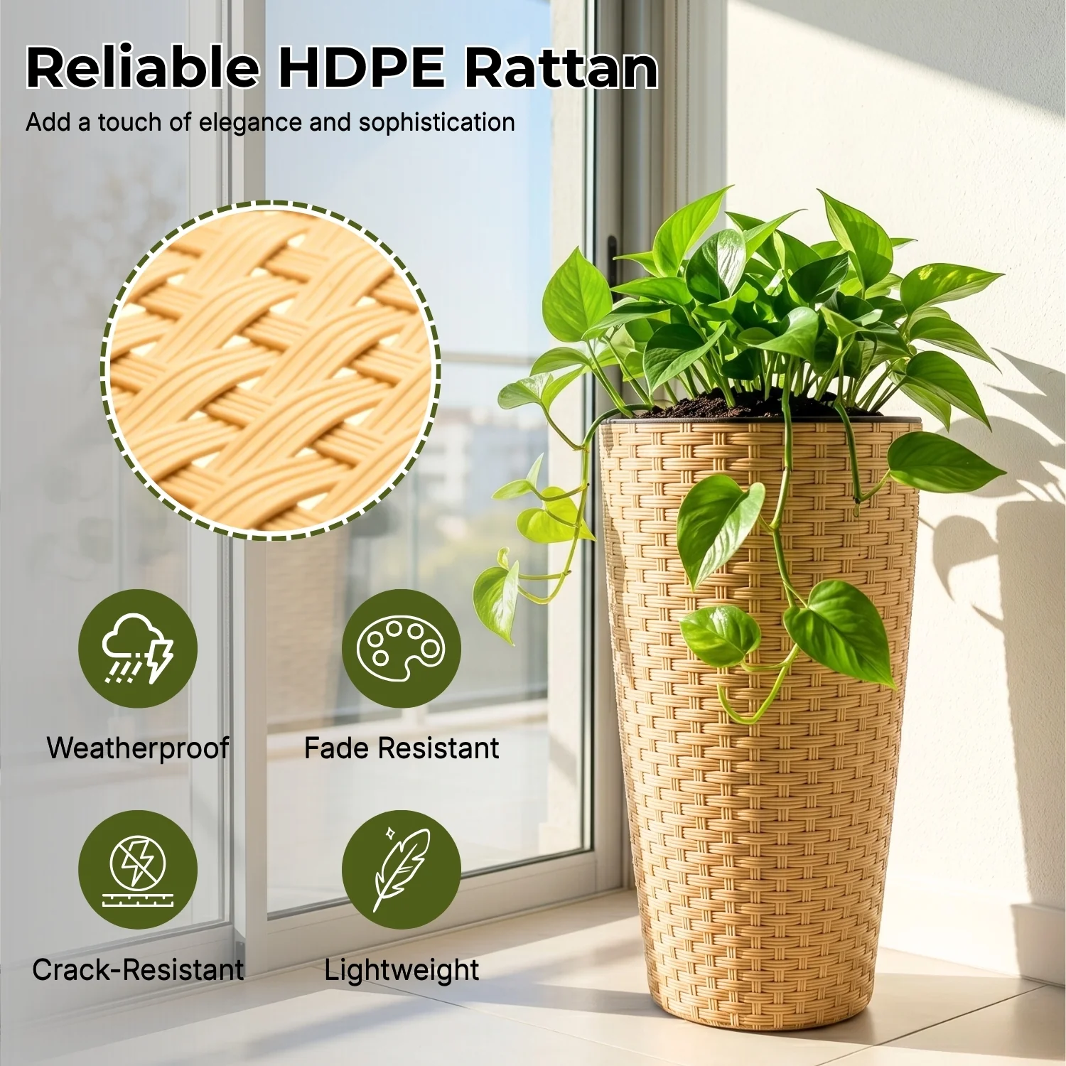 2-Piece Outdoor Wicker Planter Set (Beige) - Image 3