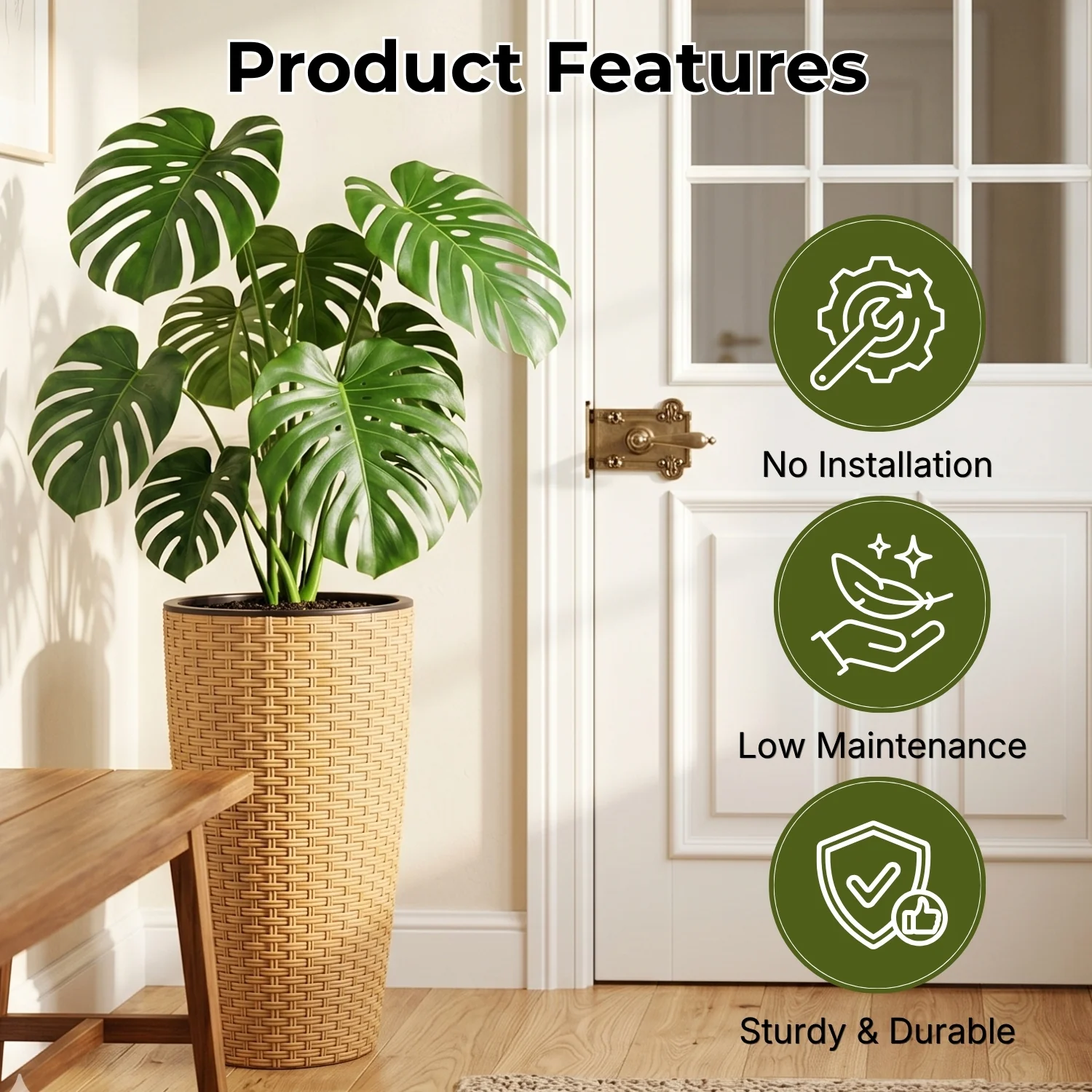 2-Piece Outdoor Wicker Planter Set (Beige) - Image 4