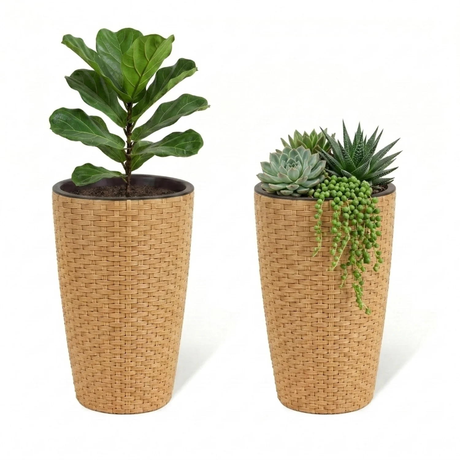 2-Piece Outdoor Wicker Planter Set (Beige) - Image 6