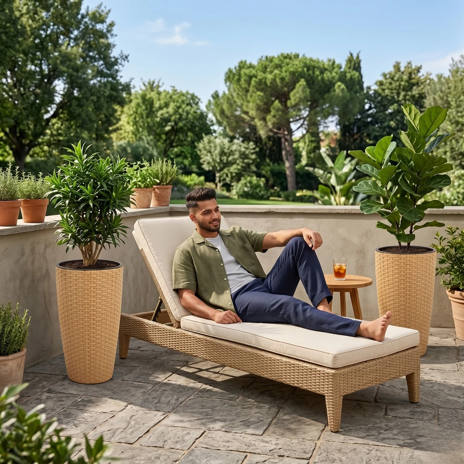 2-Piece Outdoor Wicker Planter Set (Beige) - Image 7