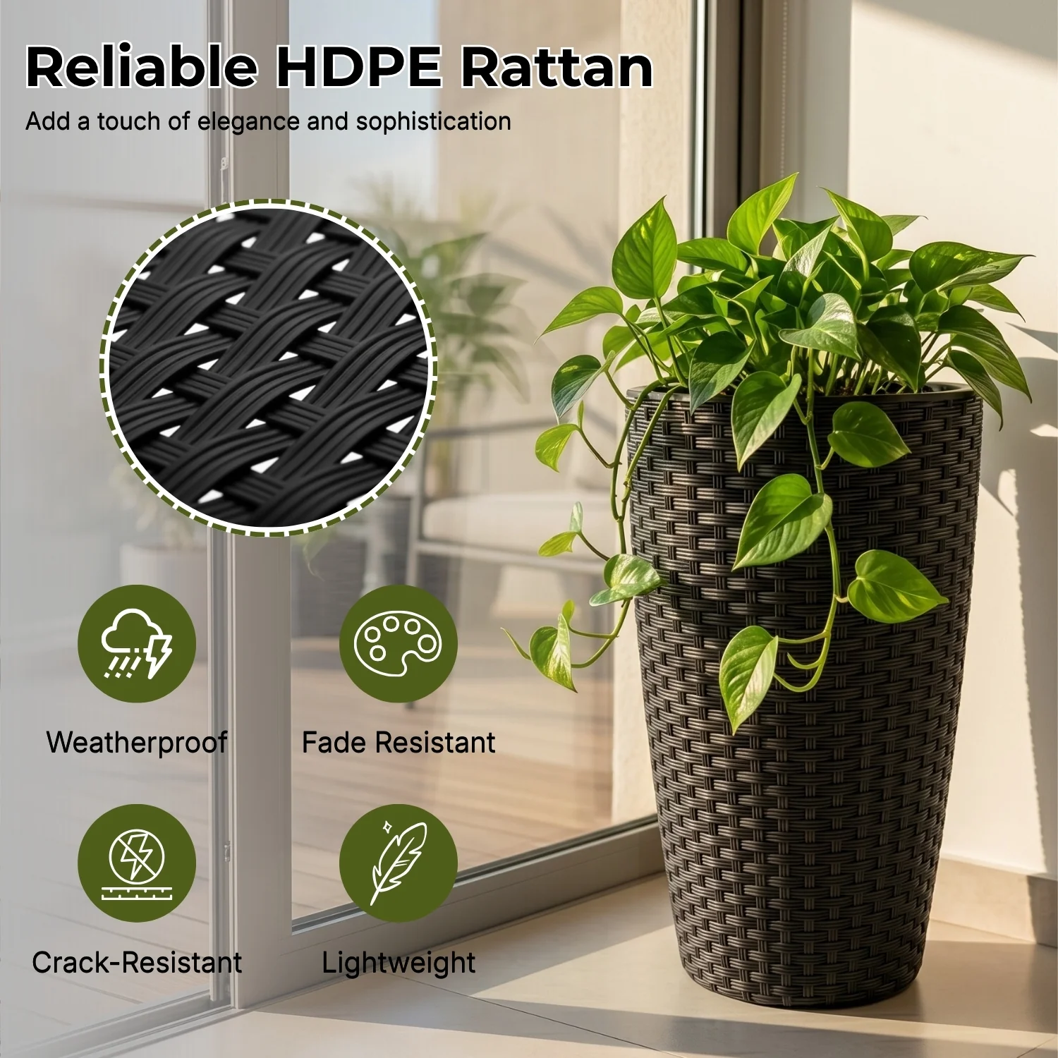 2-Piece Outdoor Wicker Planter Set (Black) - Image 3